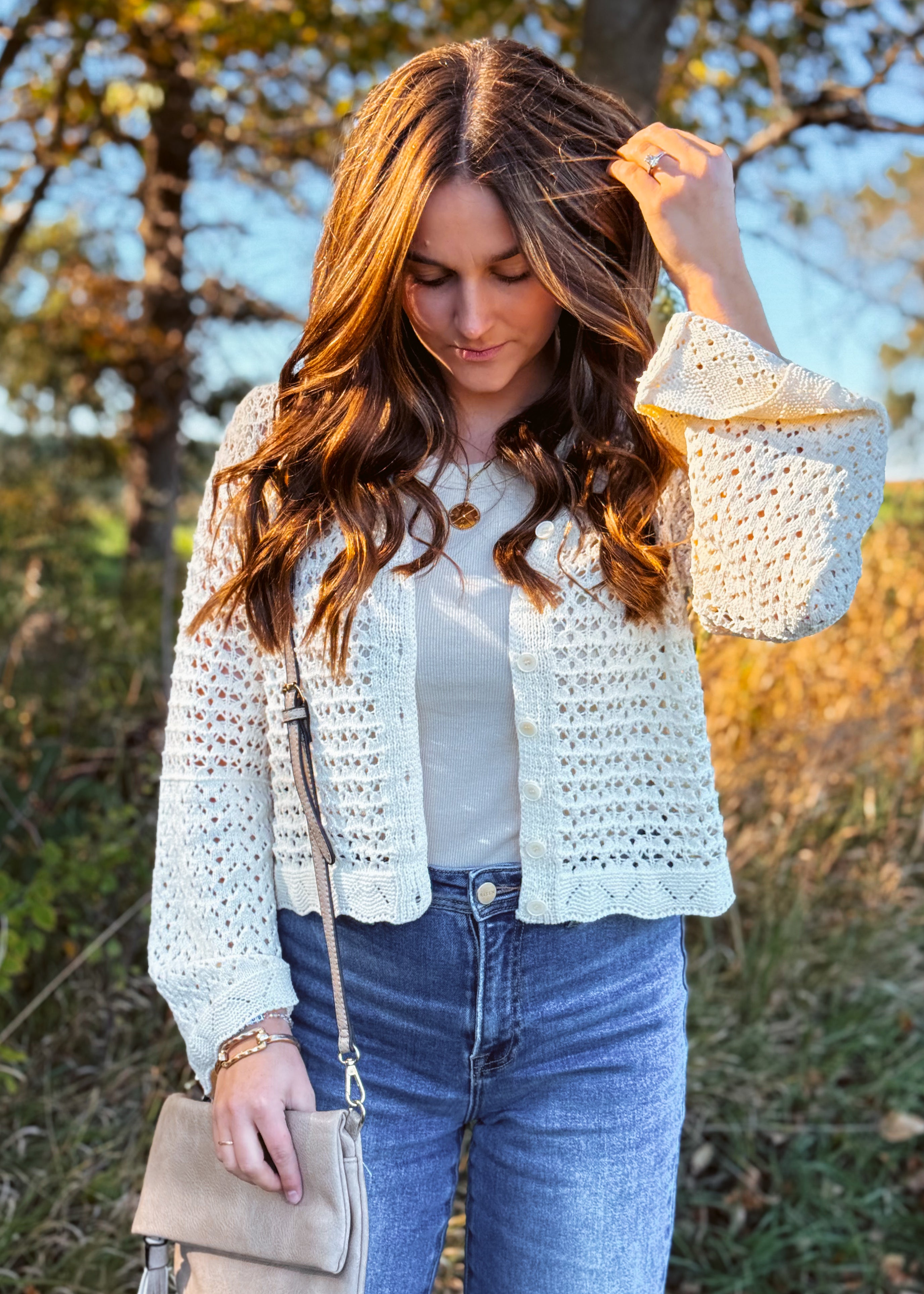 Happiness Trails Boutique - Ecru open knit crochet cardigan