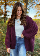 Happiness Trails Boutique - Maroon chunky cable knit cardigan