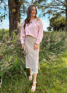 Happiness Trails Boutique - Mocha/pink floral midi skirt
