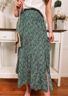 Happiness Trails Boutique - Green midi skirt with white floral