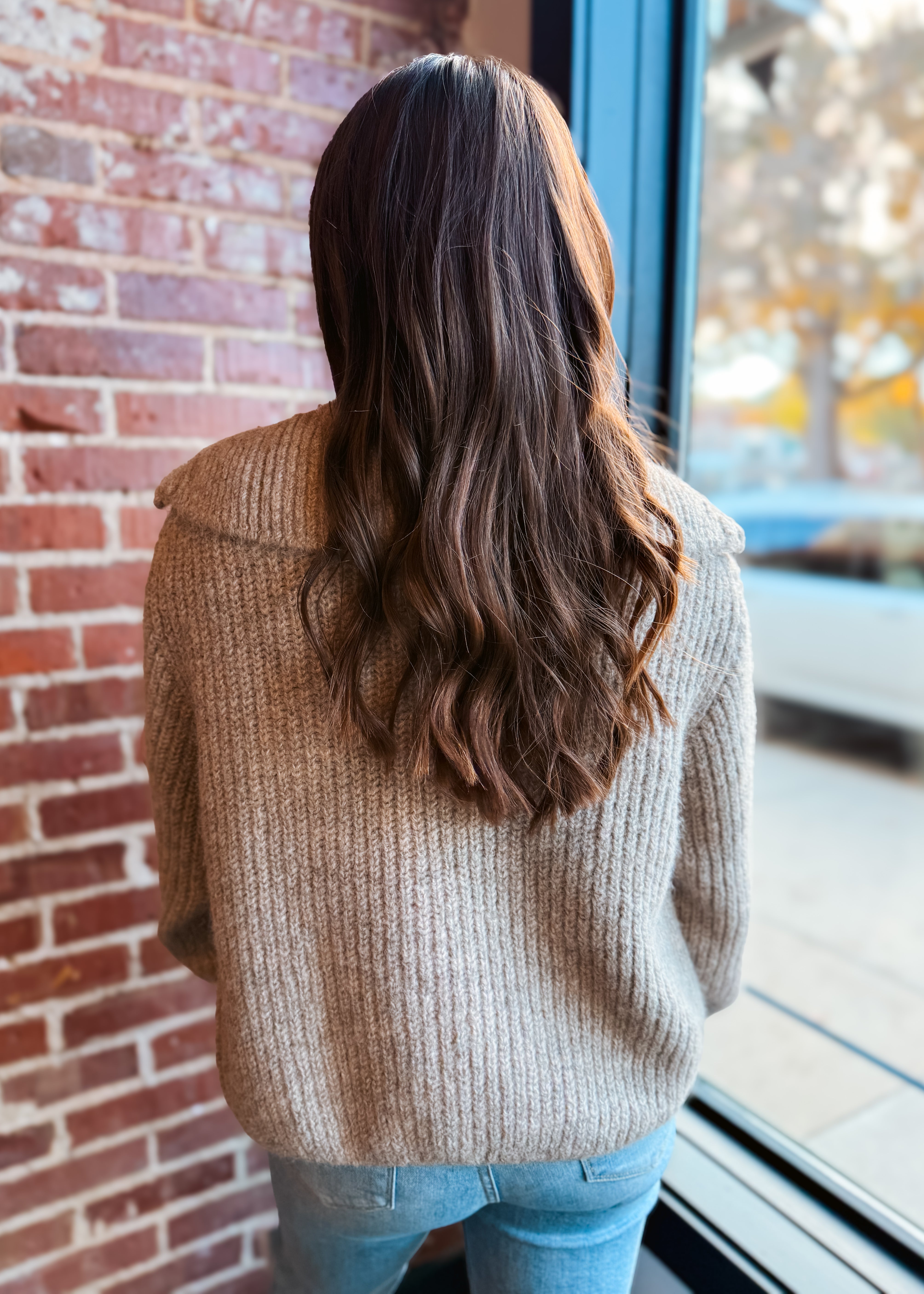 Happiness Trails Boutique - Heather beige zip knit sweater