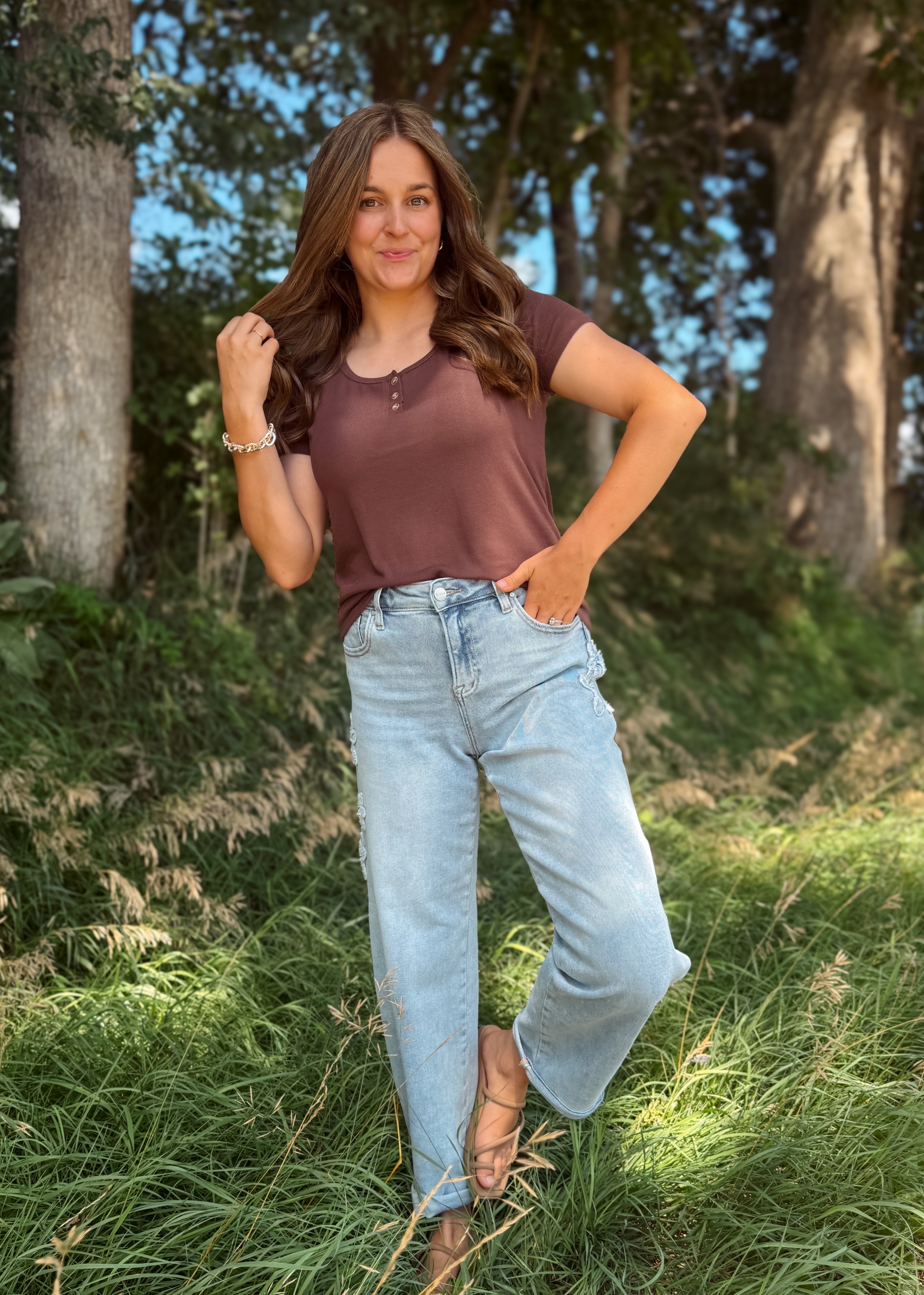 Happiness Trails Boutique - Deep mahogany short sleeve top