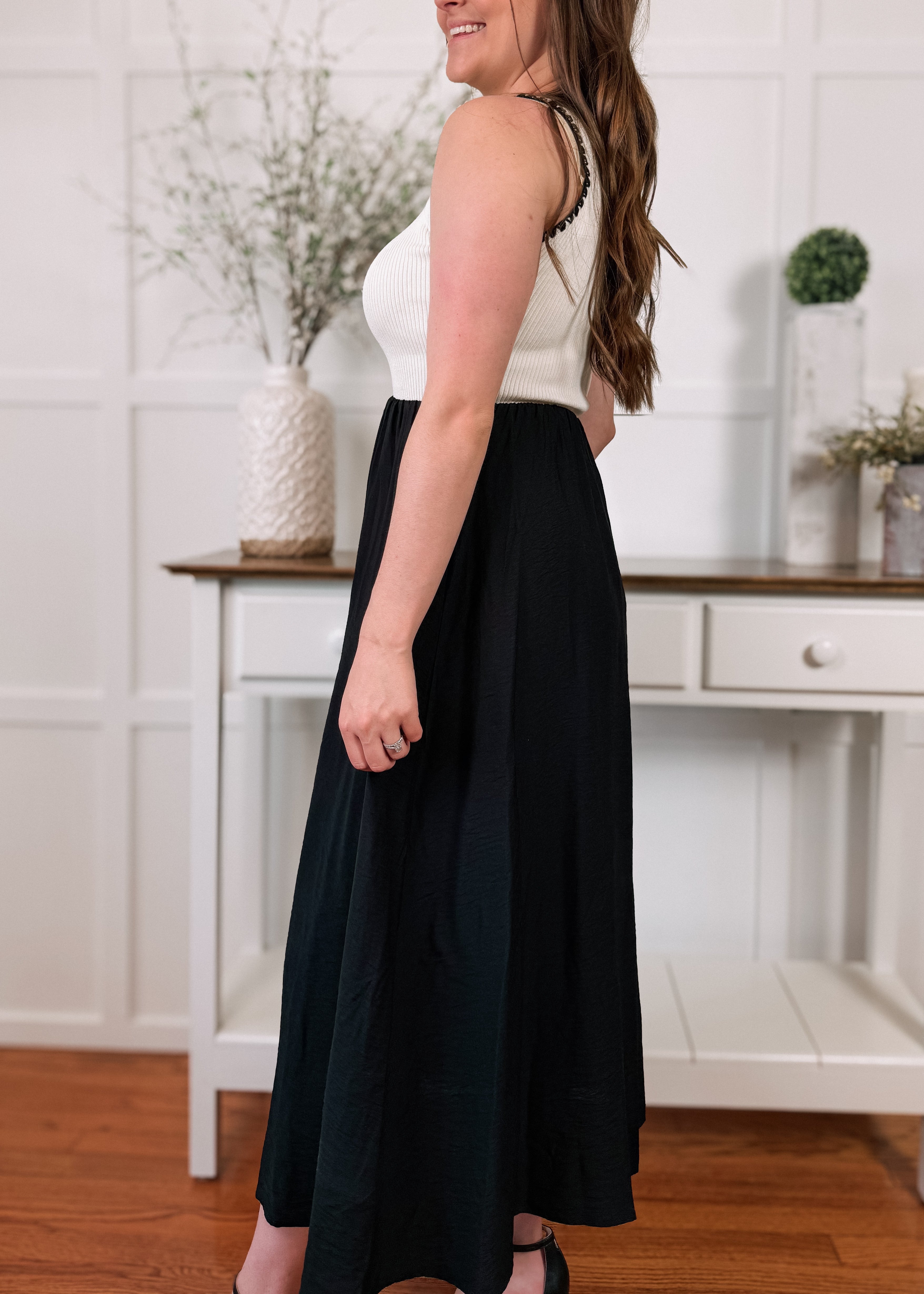 Happiness Trails Boutique - Ivory/black midi dress