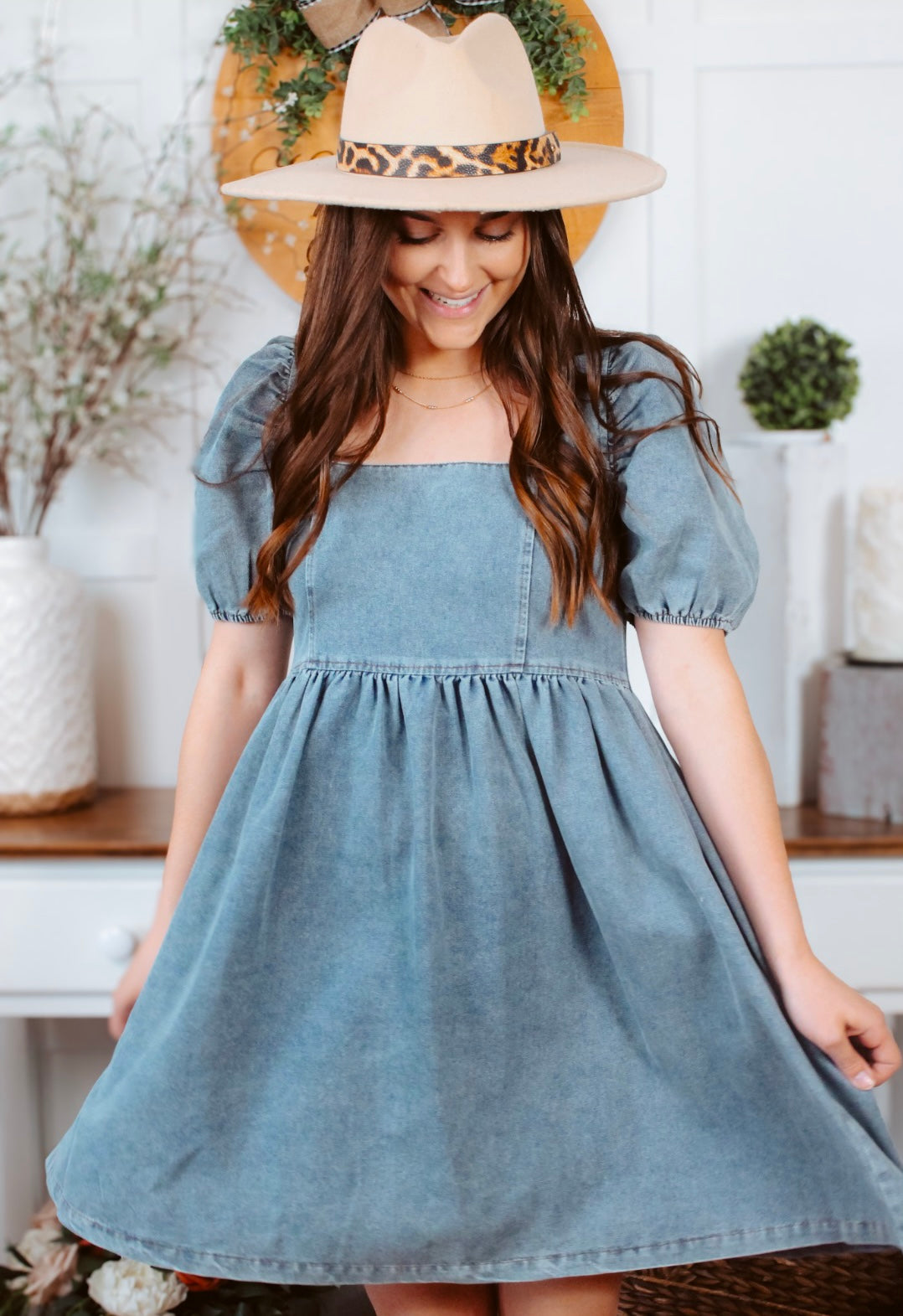 Denim mini babydoll dress