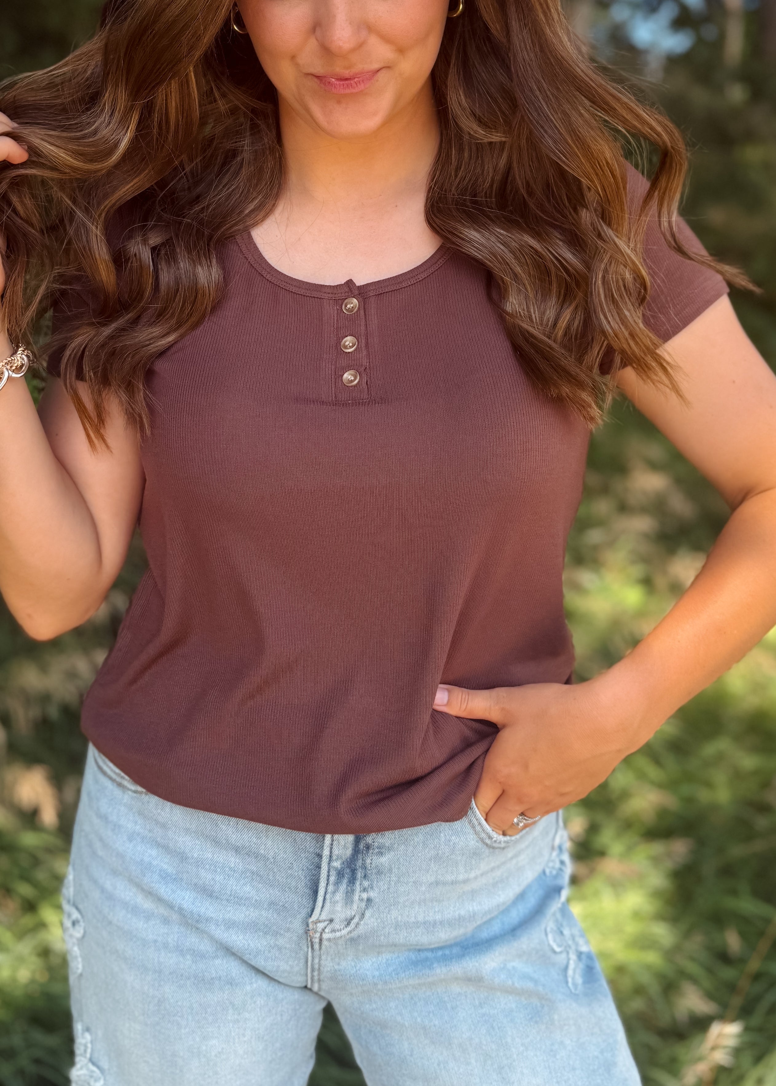 Happiness Trails Boutique - Deep mahogany short sleeve top
