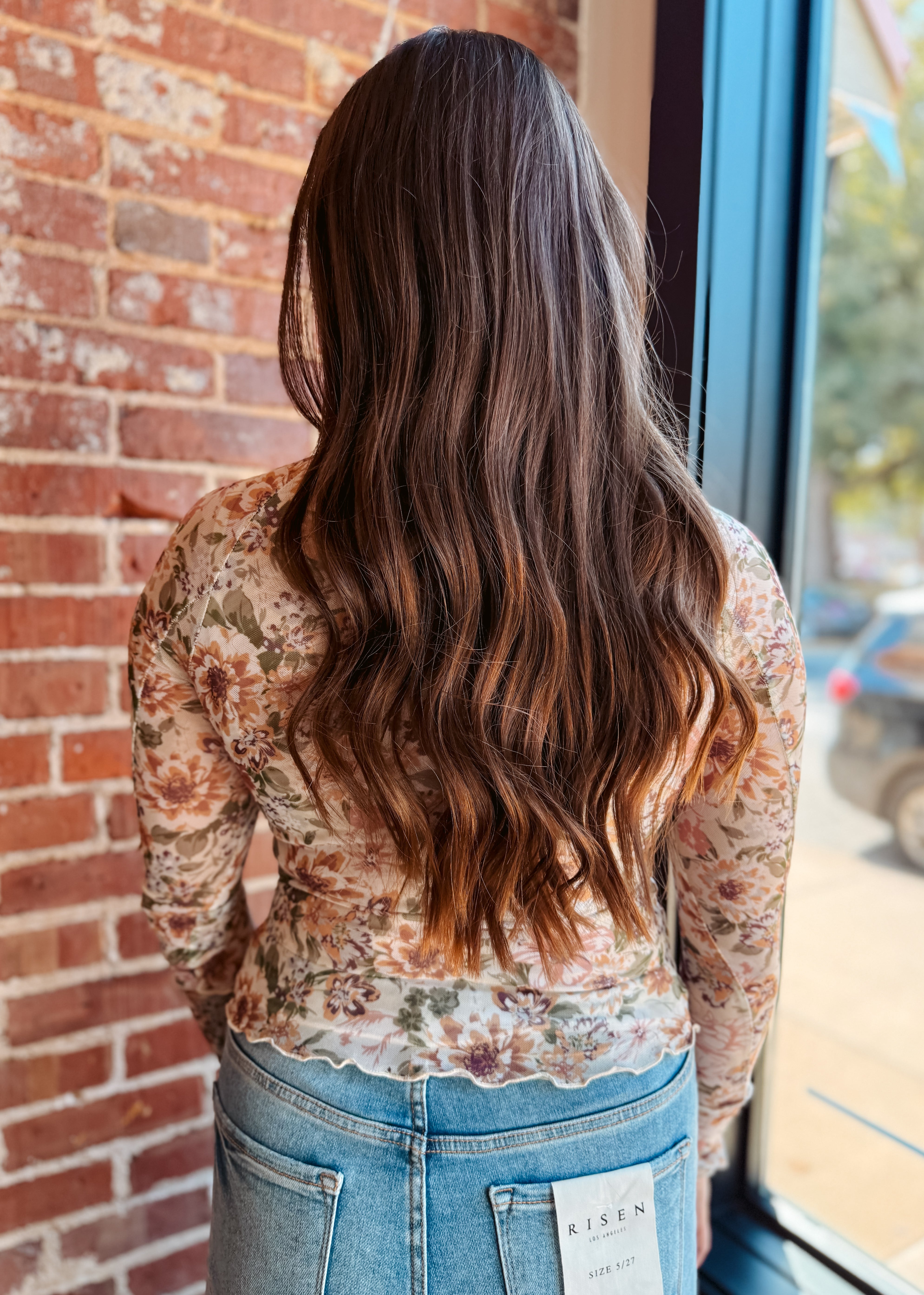 Happiness Trails Boutique - Cream floral mesh long sleeve top