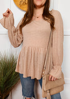 Beige babydoll long sleeve top