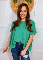 Green ribbed short sleeve top