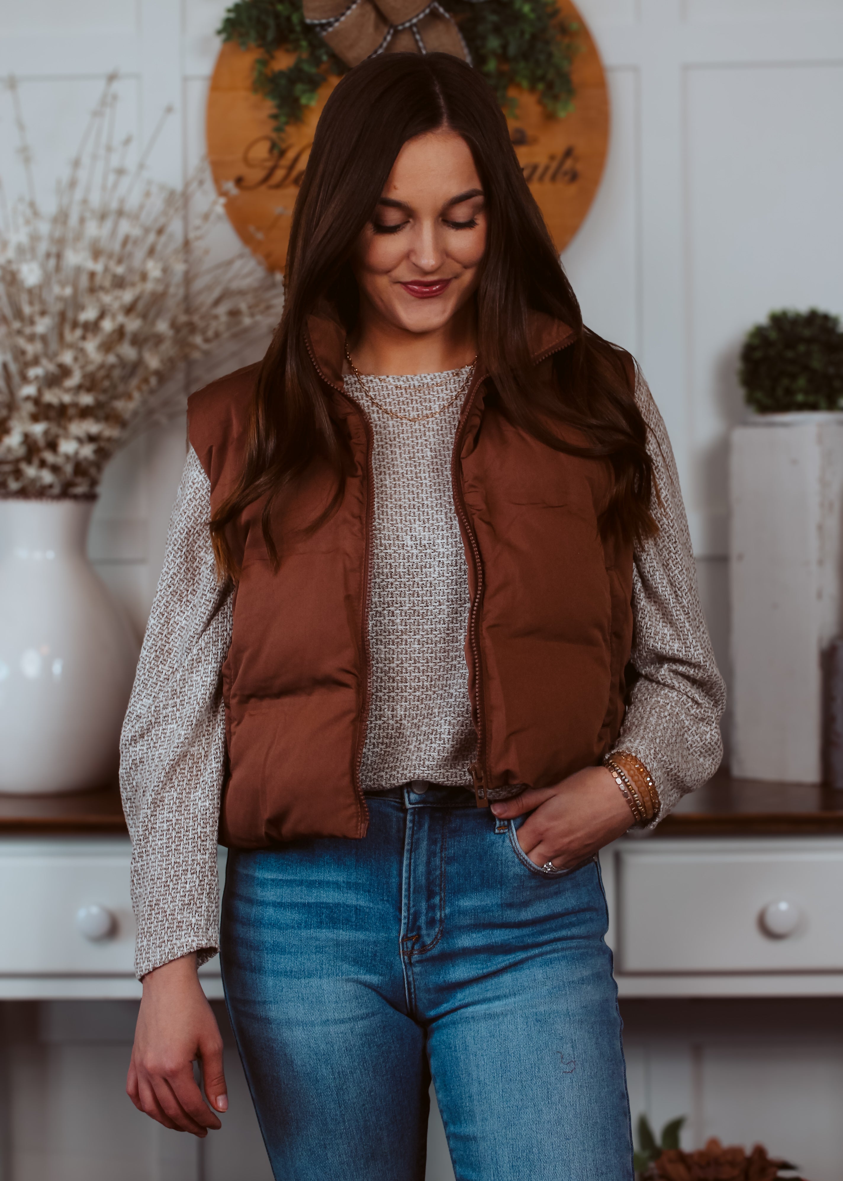 Happiness Trails Boutique - Brown puffer vest