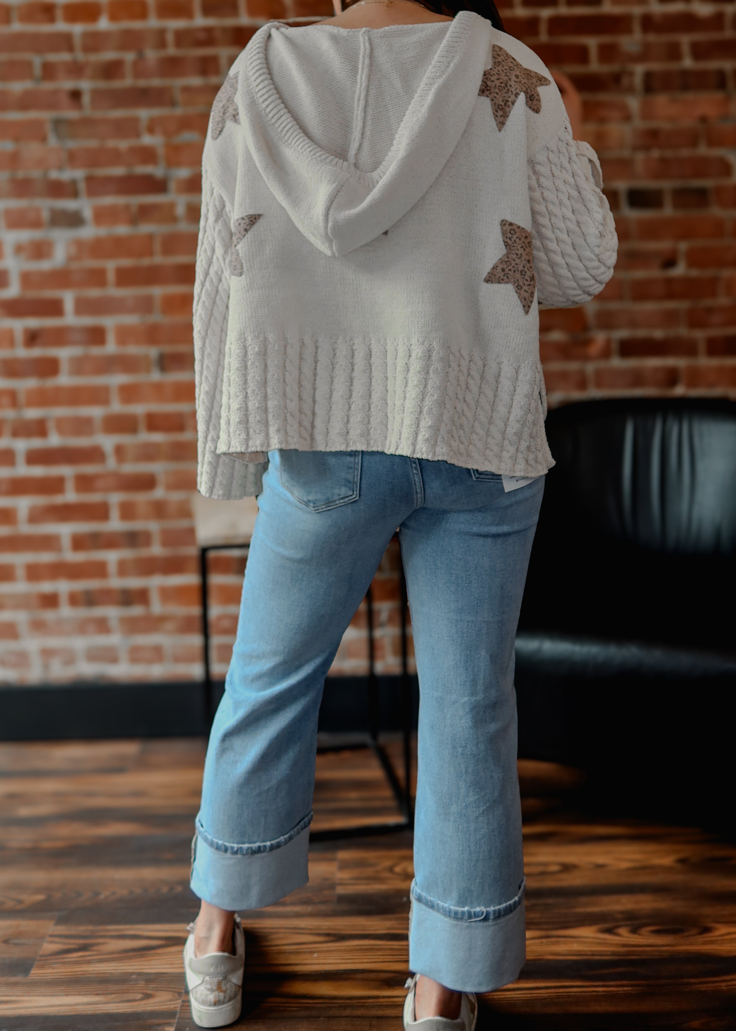 Happiness Trails Boutique - POL almond sweater with star patch detail