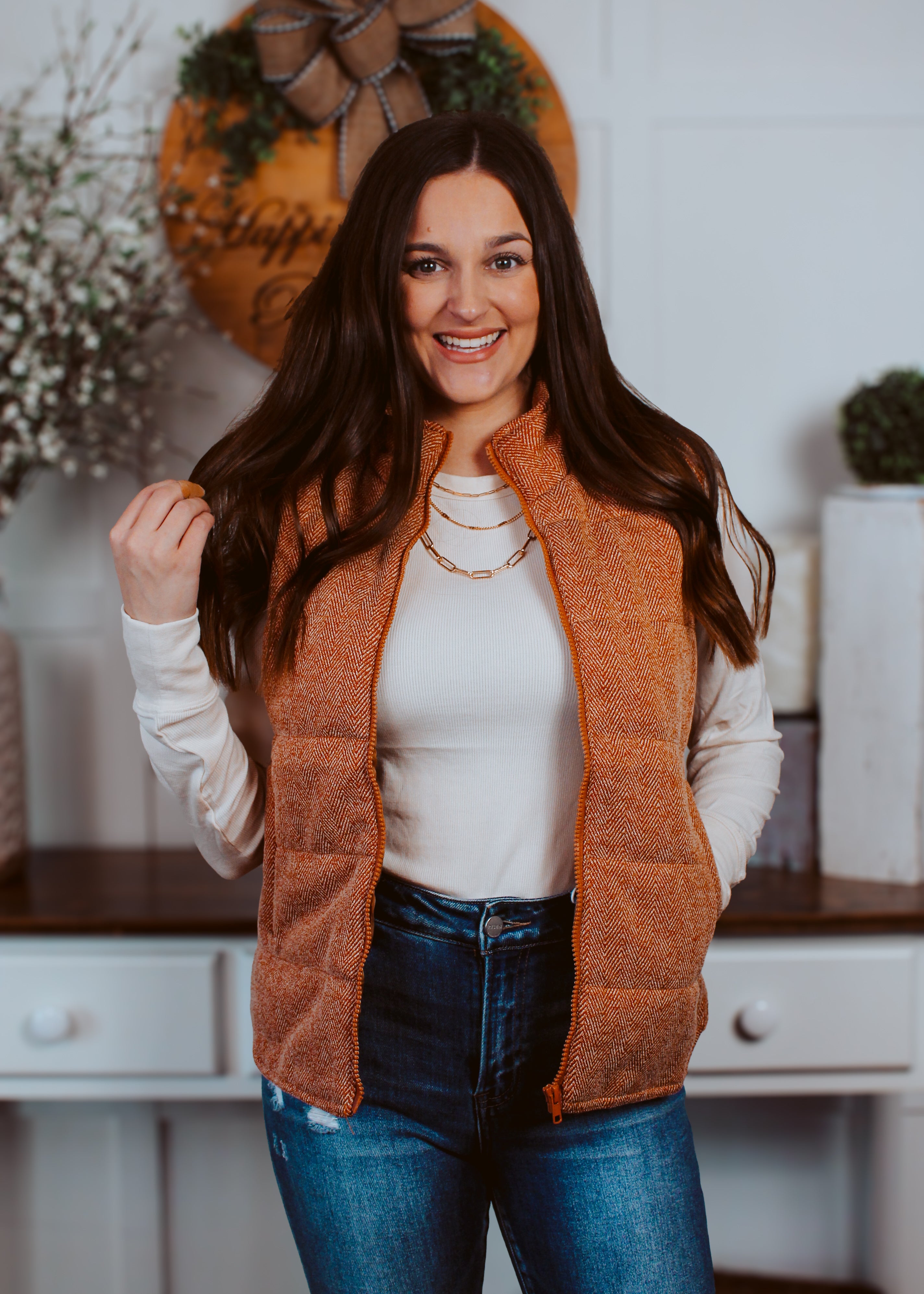 Happiness Trails Boutique - Rust herringbone vest