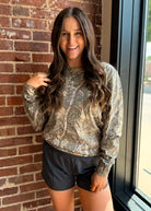 Deadwood Tree Camo Long Sleeve Graphic Tee with a screen printed Small Cross