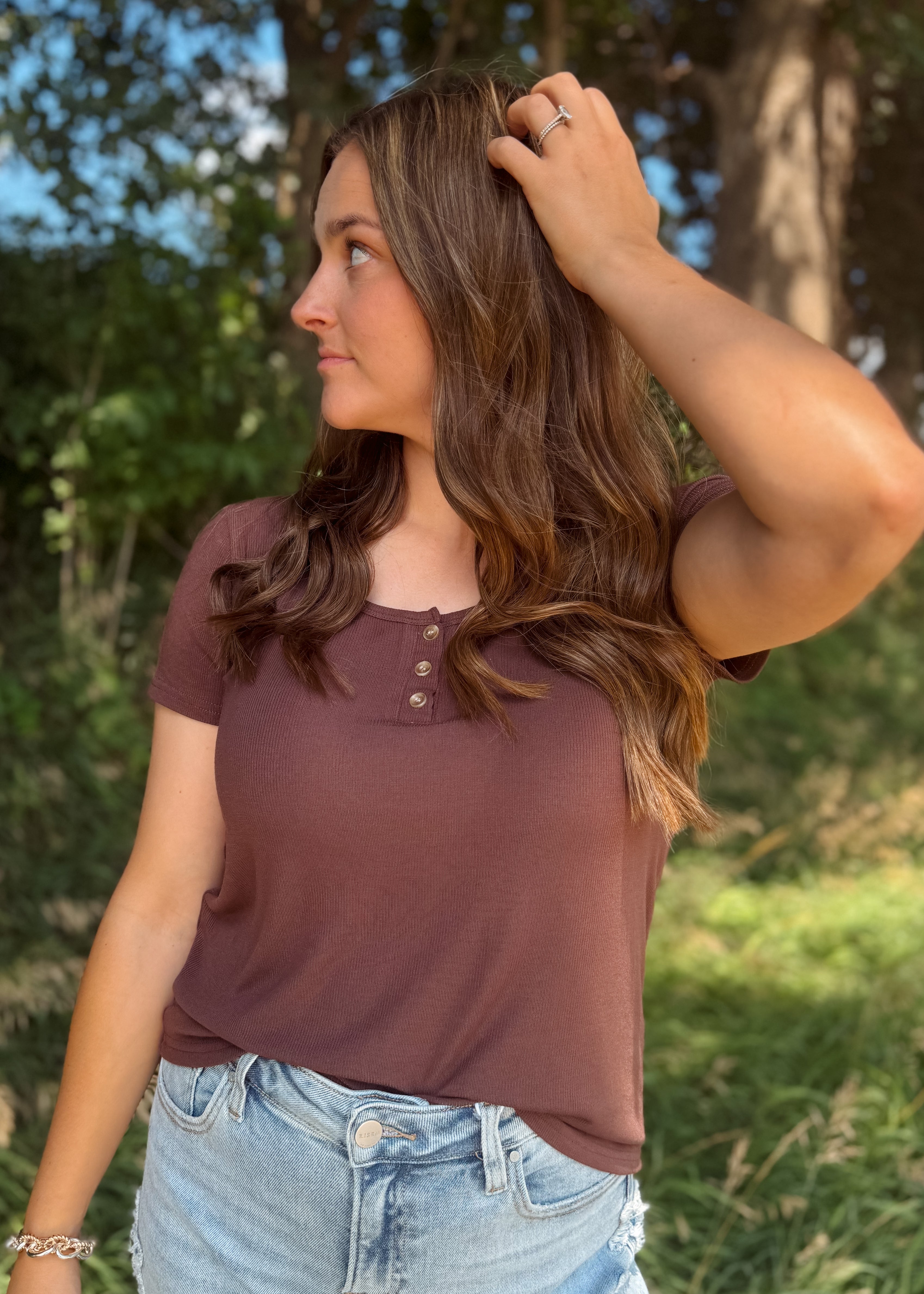 Happiness Trails Boutique - Deep mahogany short sleeve top