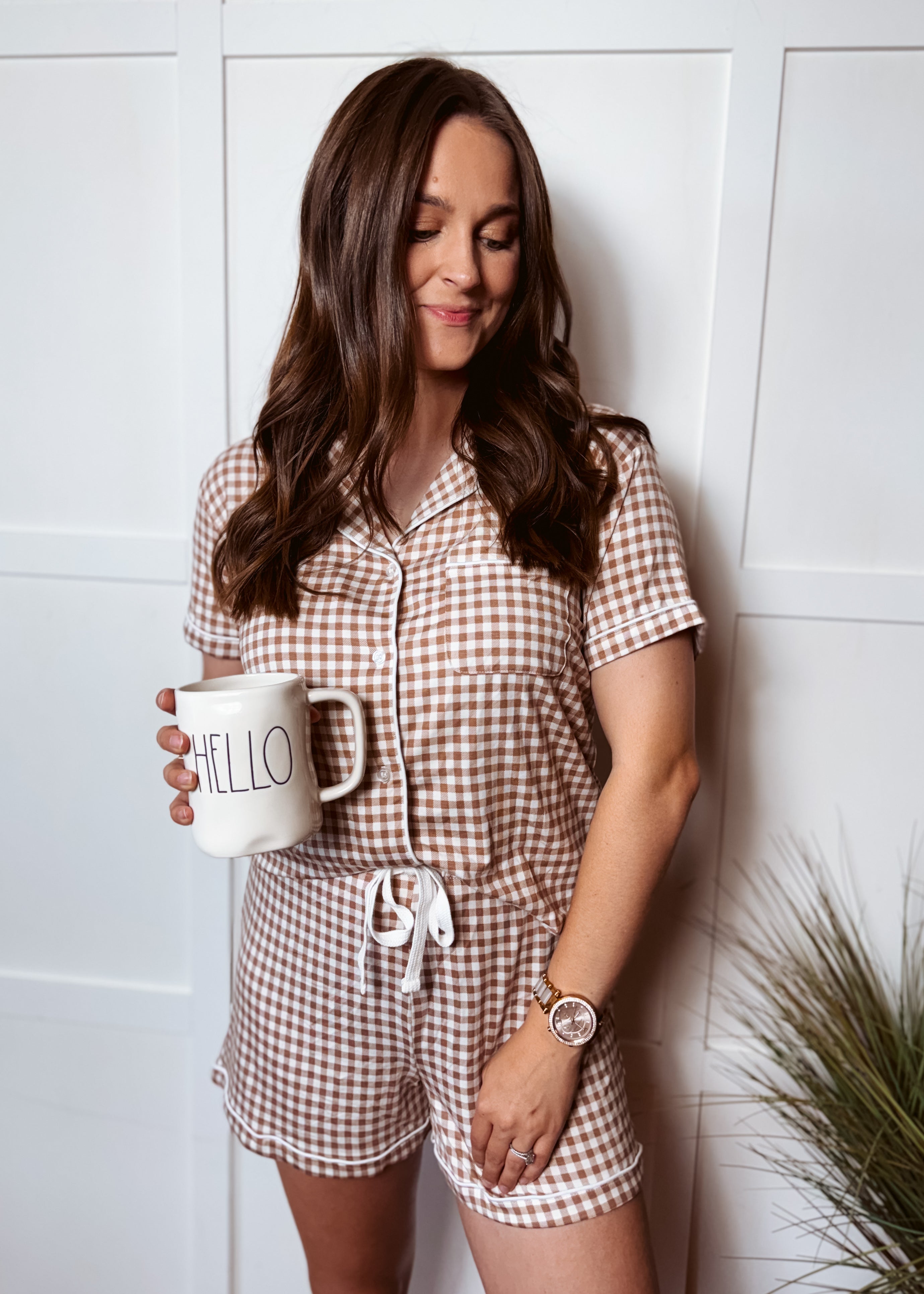 Happiness Trails Boutique Ice coffee gingham pajama set
