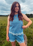 Happiness Trails Boutique - Light denim sleeveless top and short set