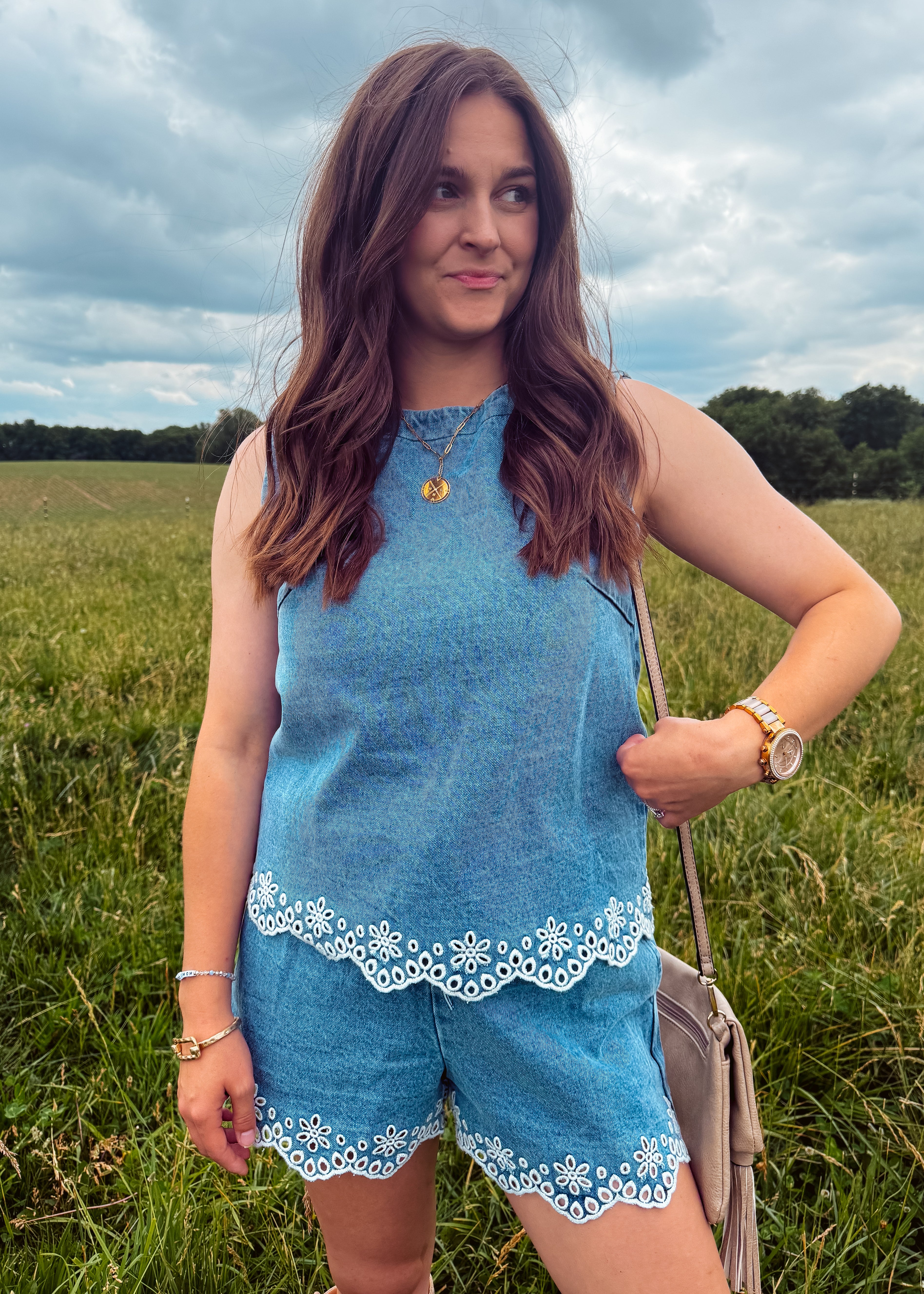 Happiness Trails Boutique - Light denim sleeveless top and short set