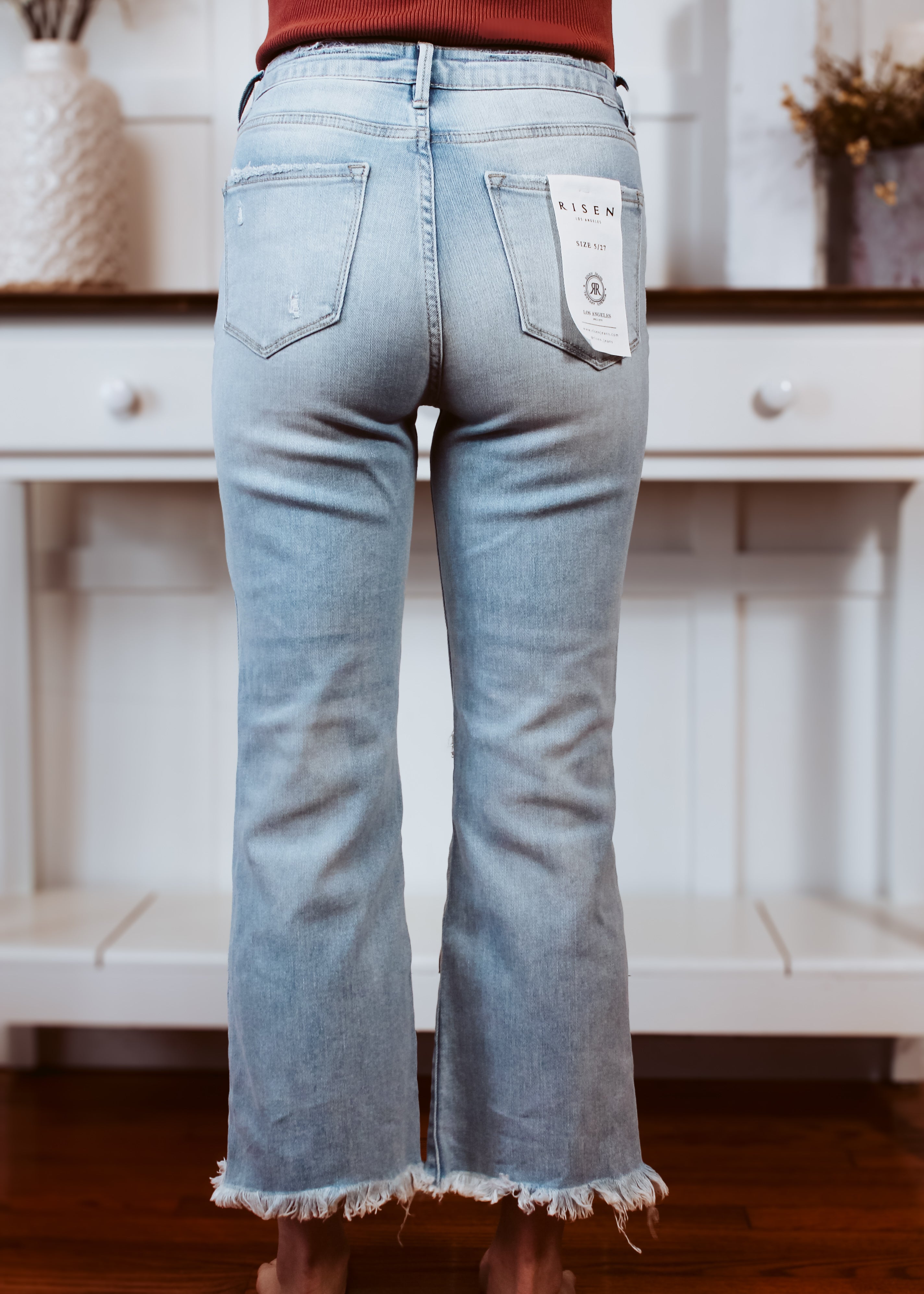 Happiness Trails Boutique -Risen jeans cropped light denim with distressing
