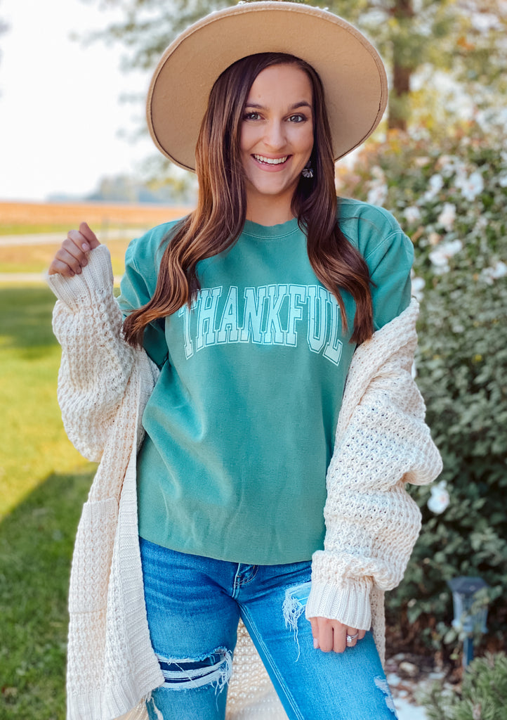 Thankful green graphic sweatshirt