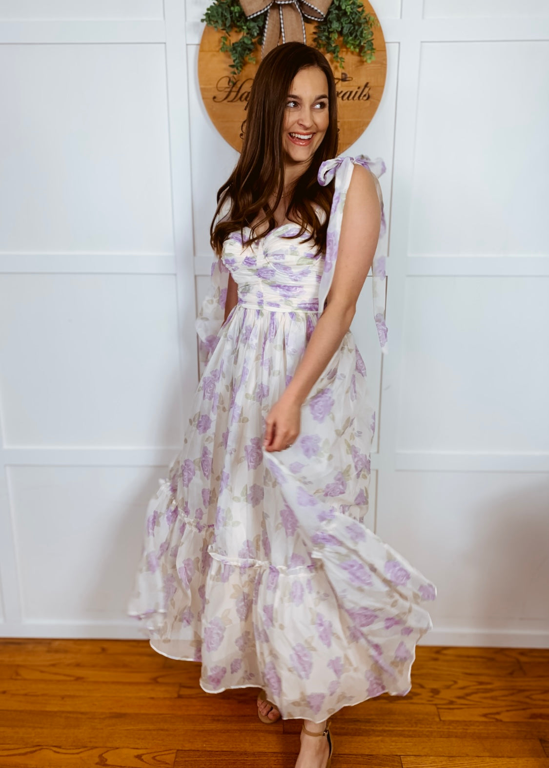 Lavender floral tiered maxi dress