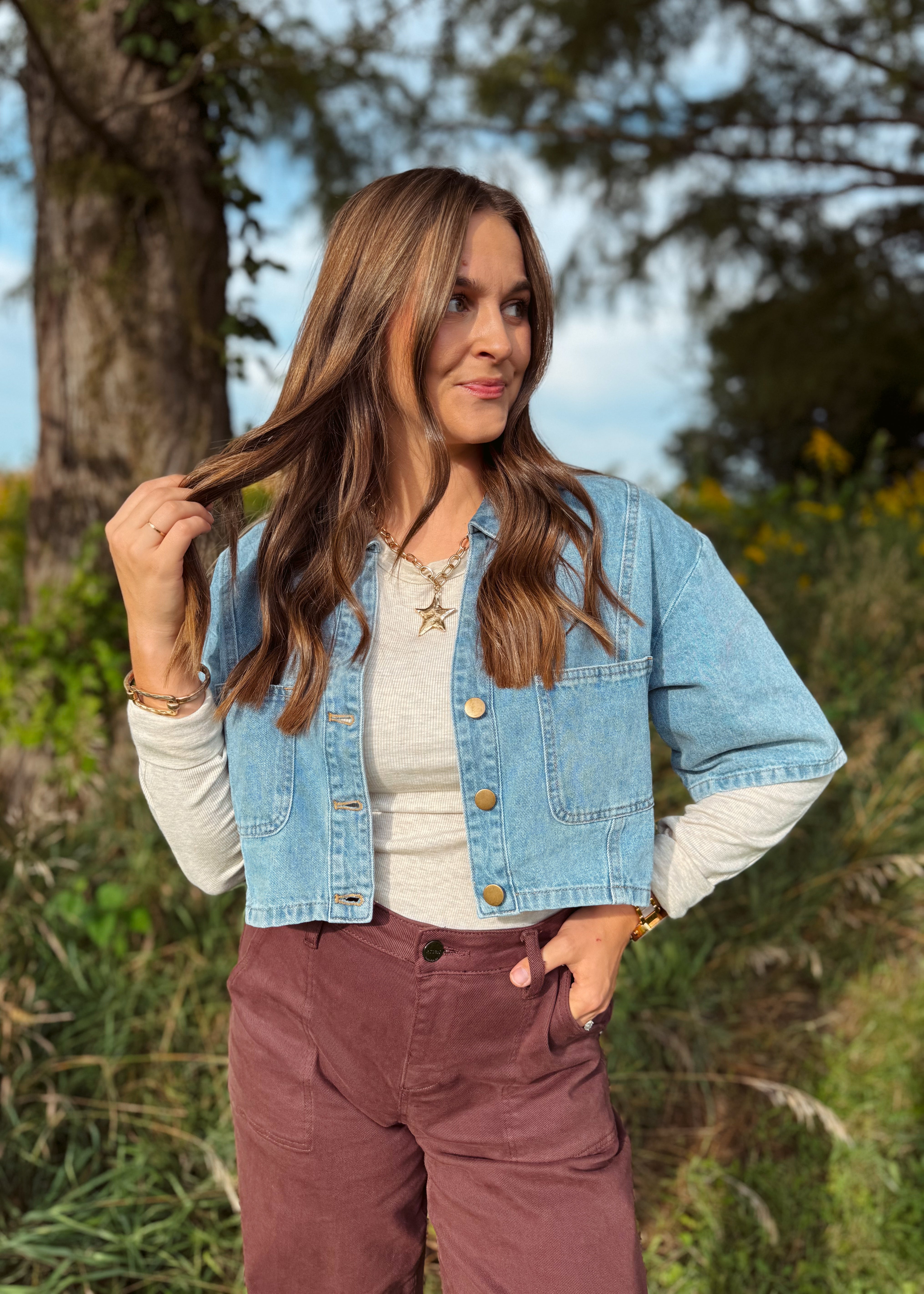 Happiness Trails Boutique - Denim short sleeve top