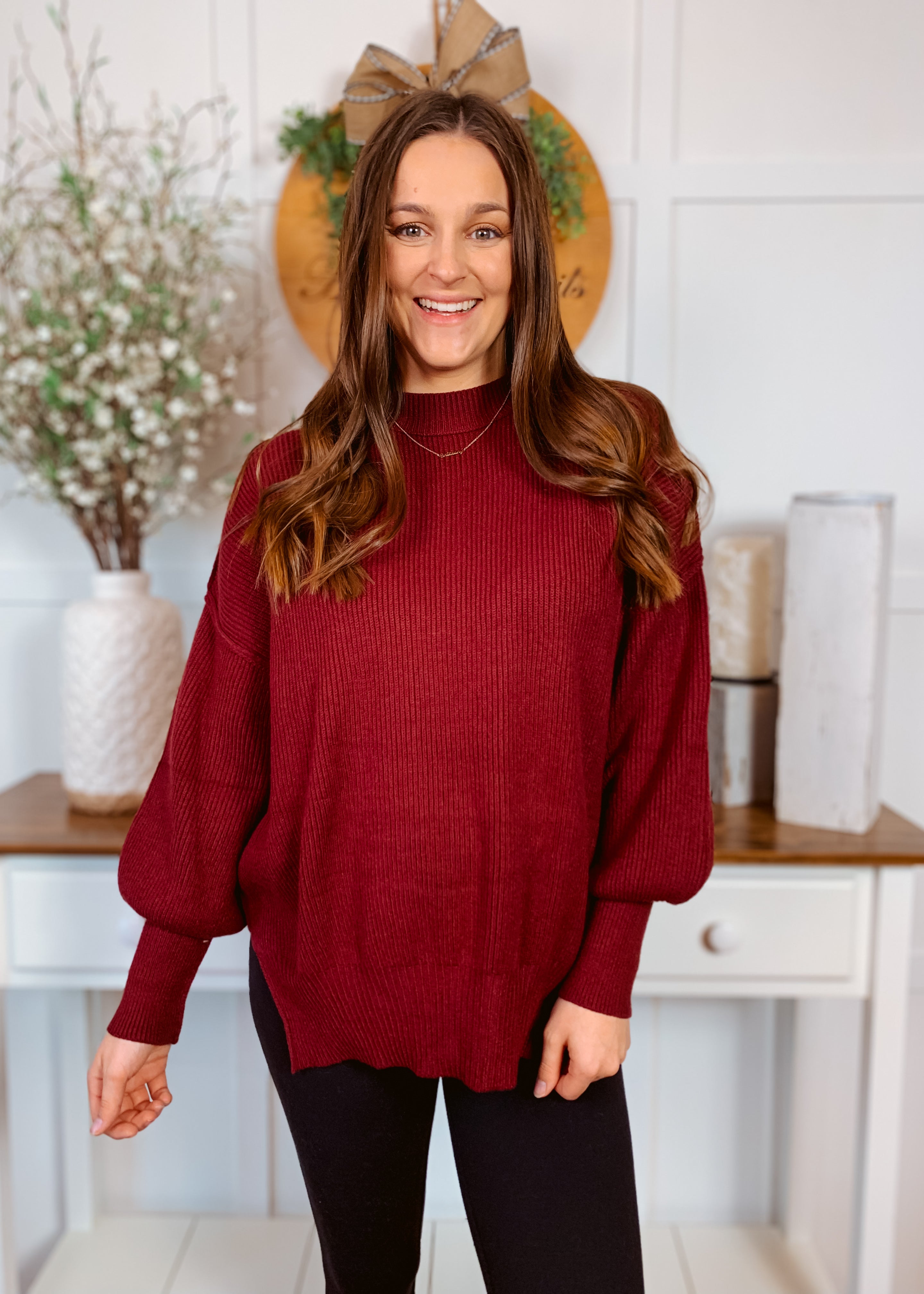 Happiness Trails Boutique - Maroon ribbed sweater