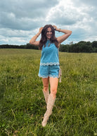 Happiness Trails Boutique - Light denim sleeveless top and short set