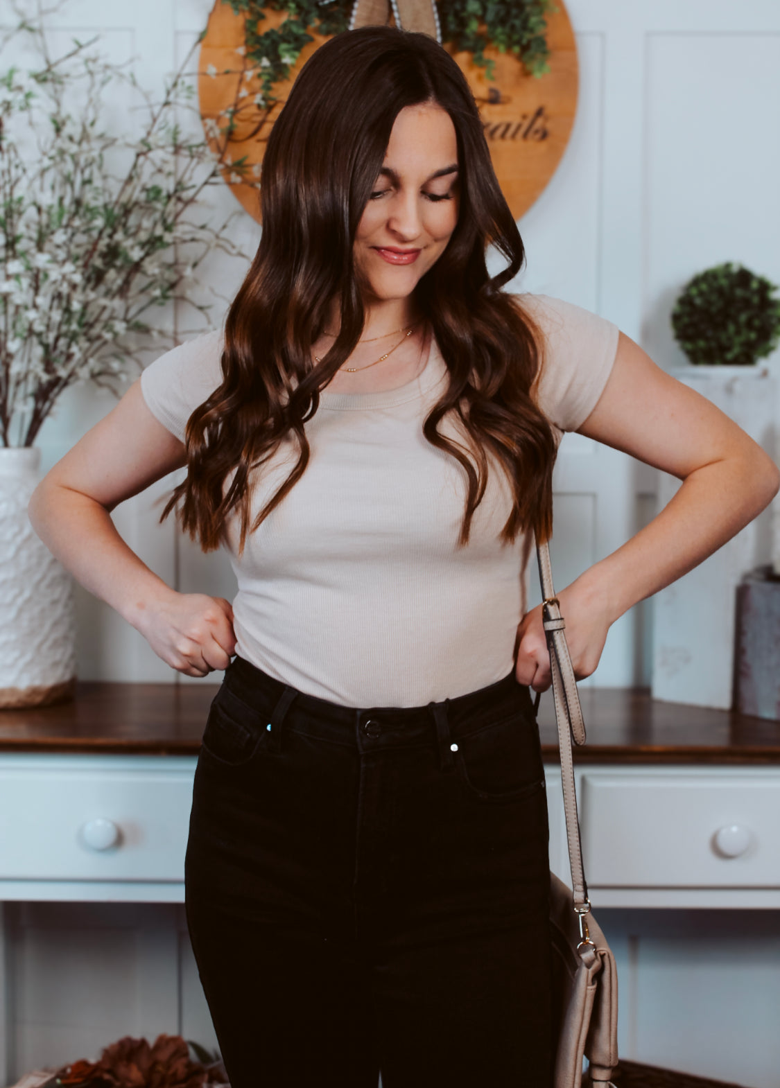 Happiness Trails Boutique - Taupe ribbed short sleeve top