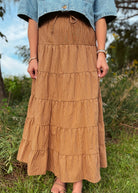 Happiness Trails Boutique - Camel striped maxi skirt