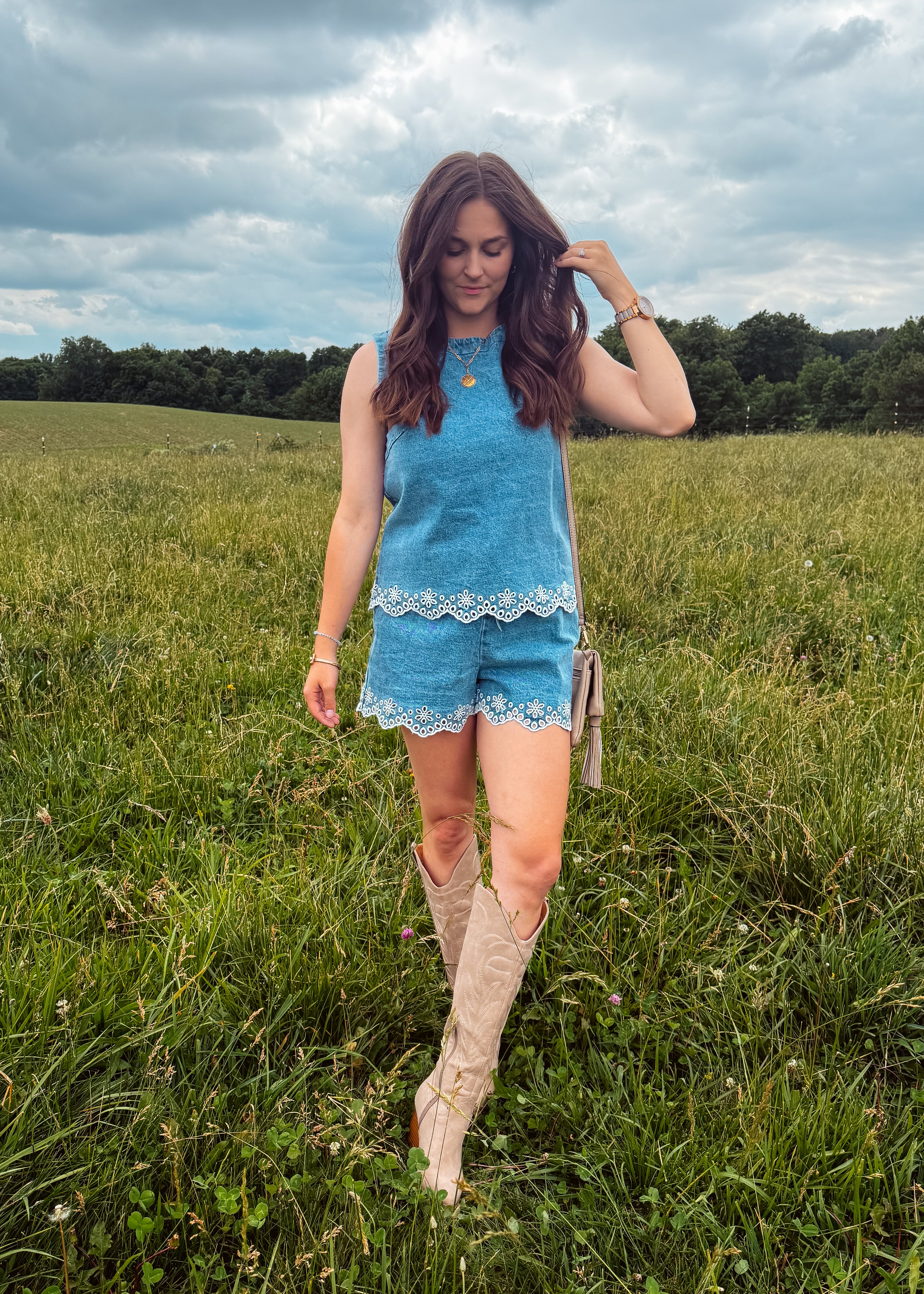 Happiness Trails Boutique - Light denim sleeveless top and short set