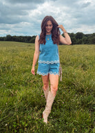 Happiness Trails Boutique - Light denim sleeveless top and short set