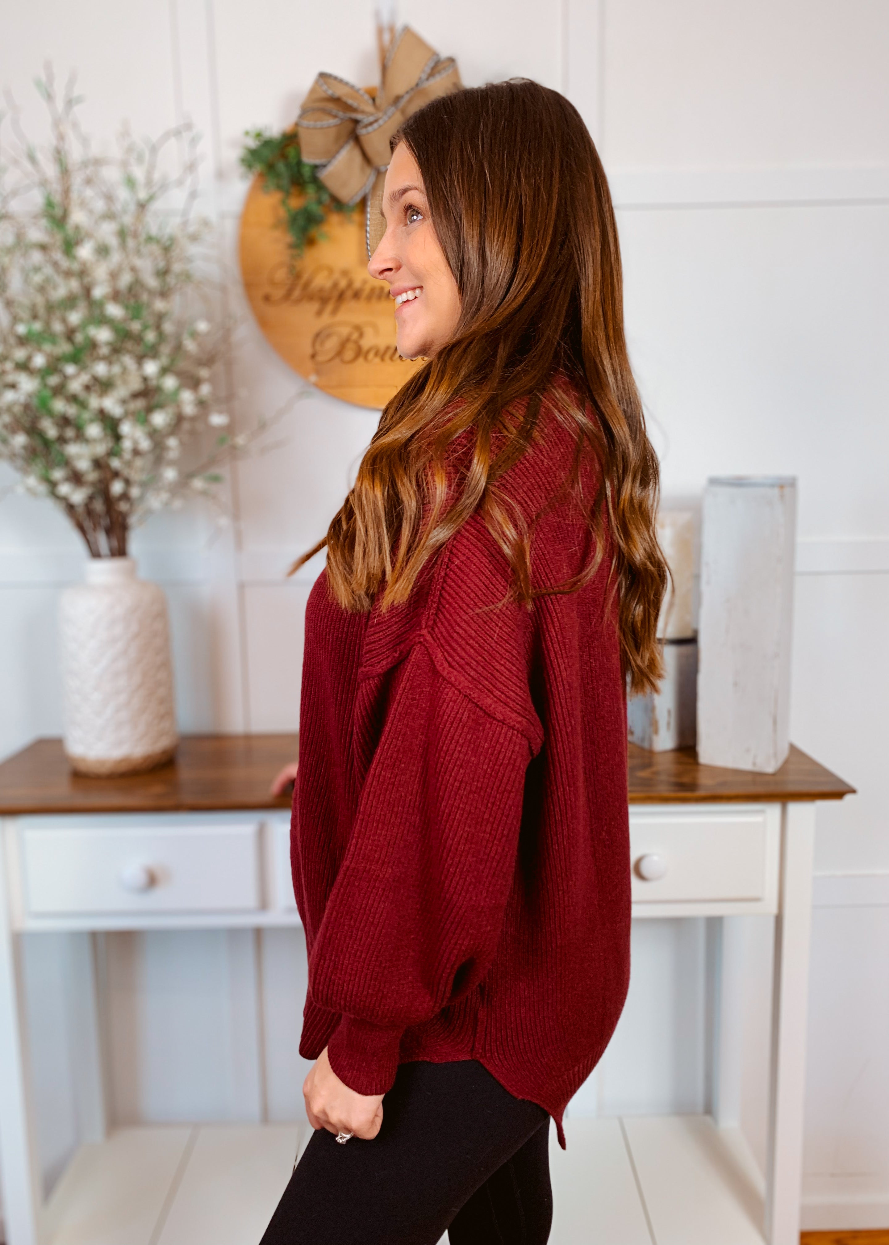 Happiness Trails Boutique - Maroon ribbed sweater