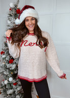 Happiness Trails Boutique - Textured “Merry” embroidery