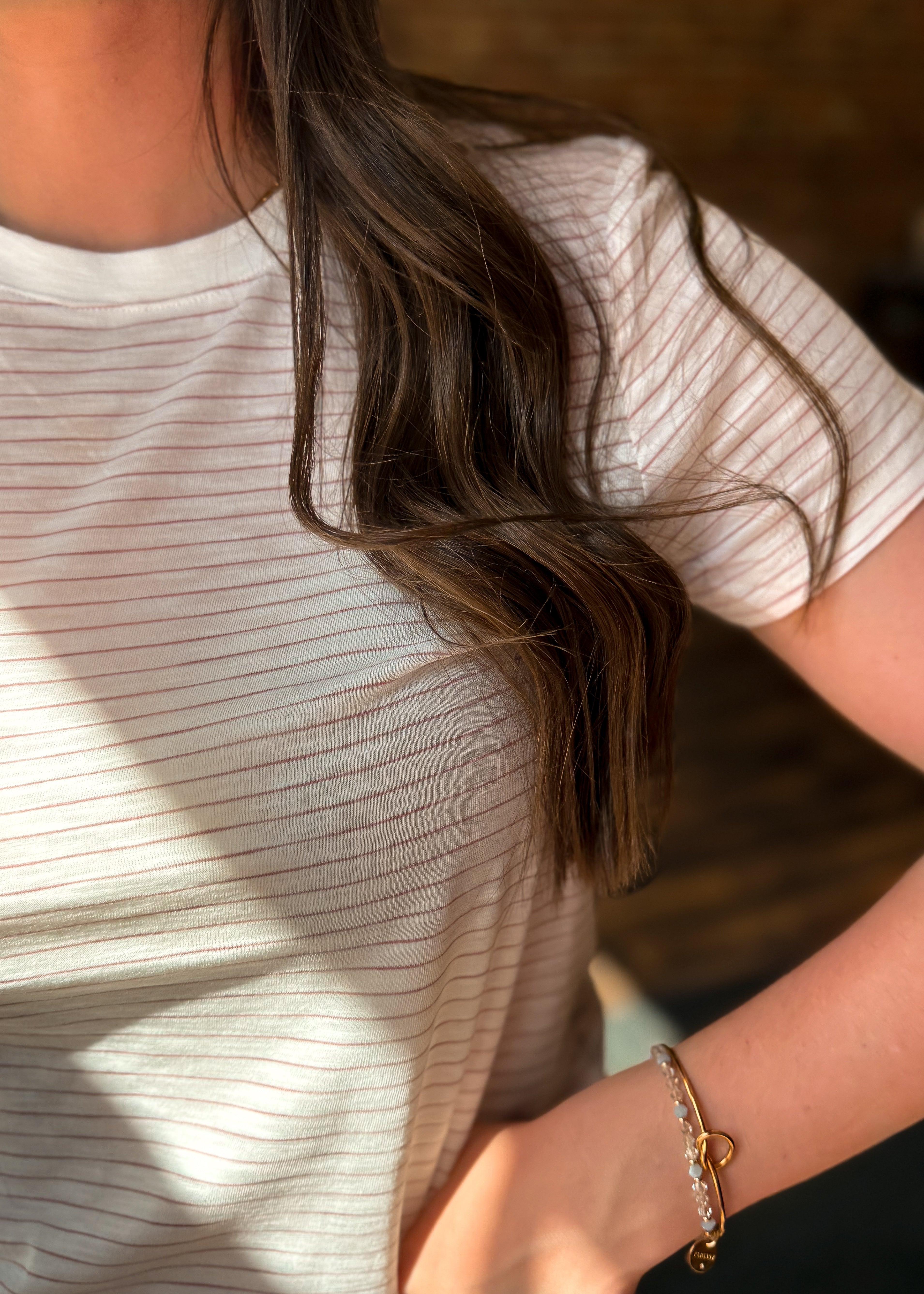 Happiness Trails Boutique - Ivory base with soft rose stripe detailing