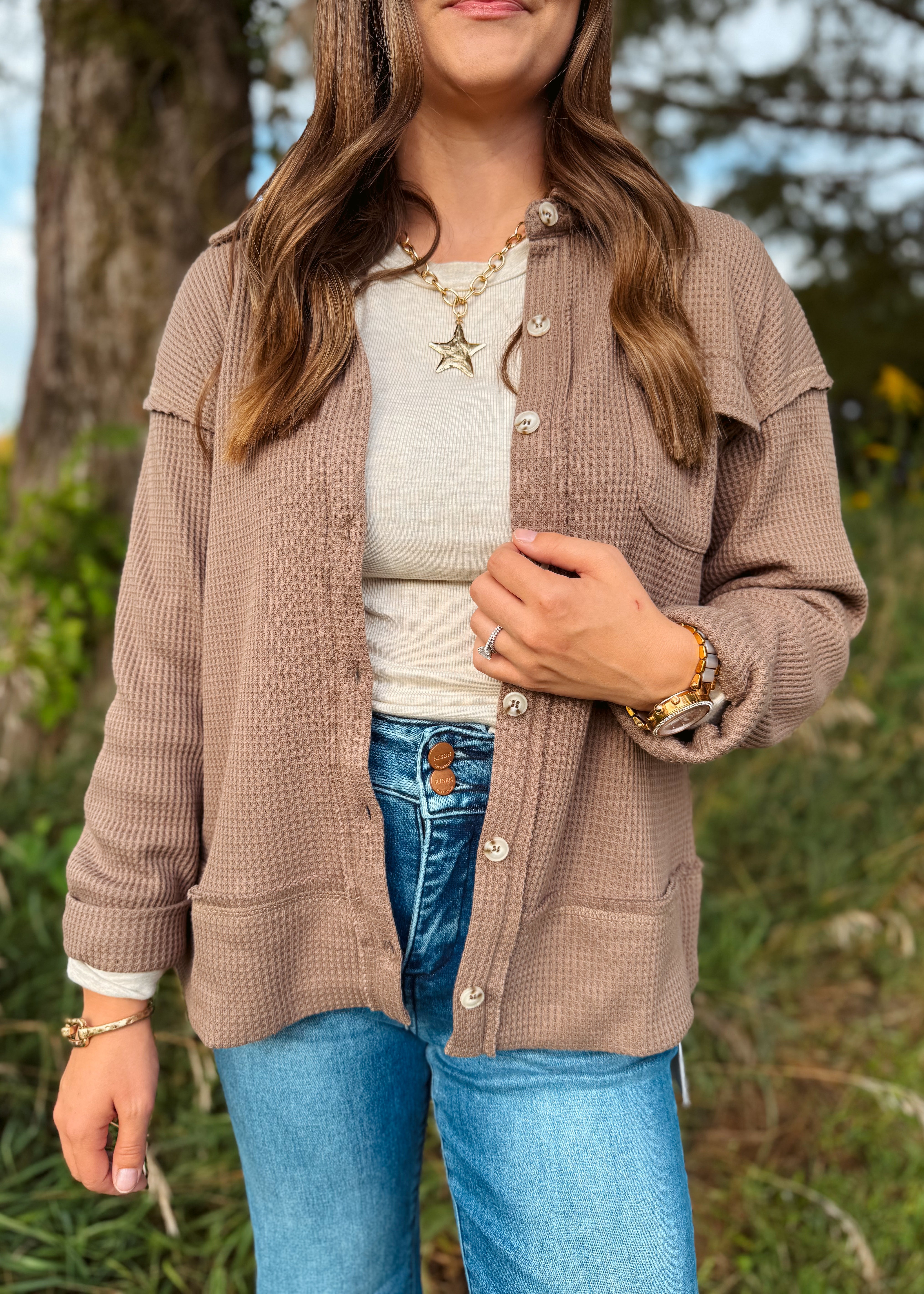 Happiness Trails Boutique - Cocoa Button-Down Shacket