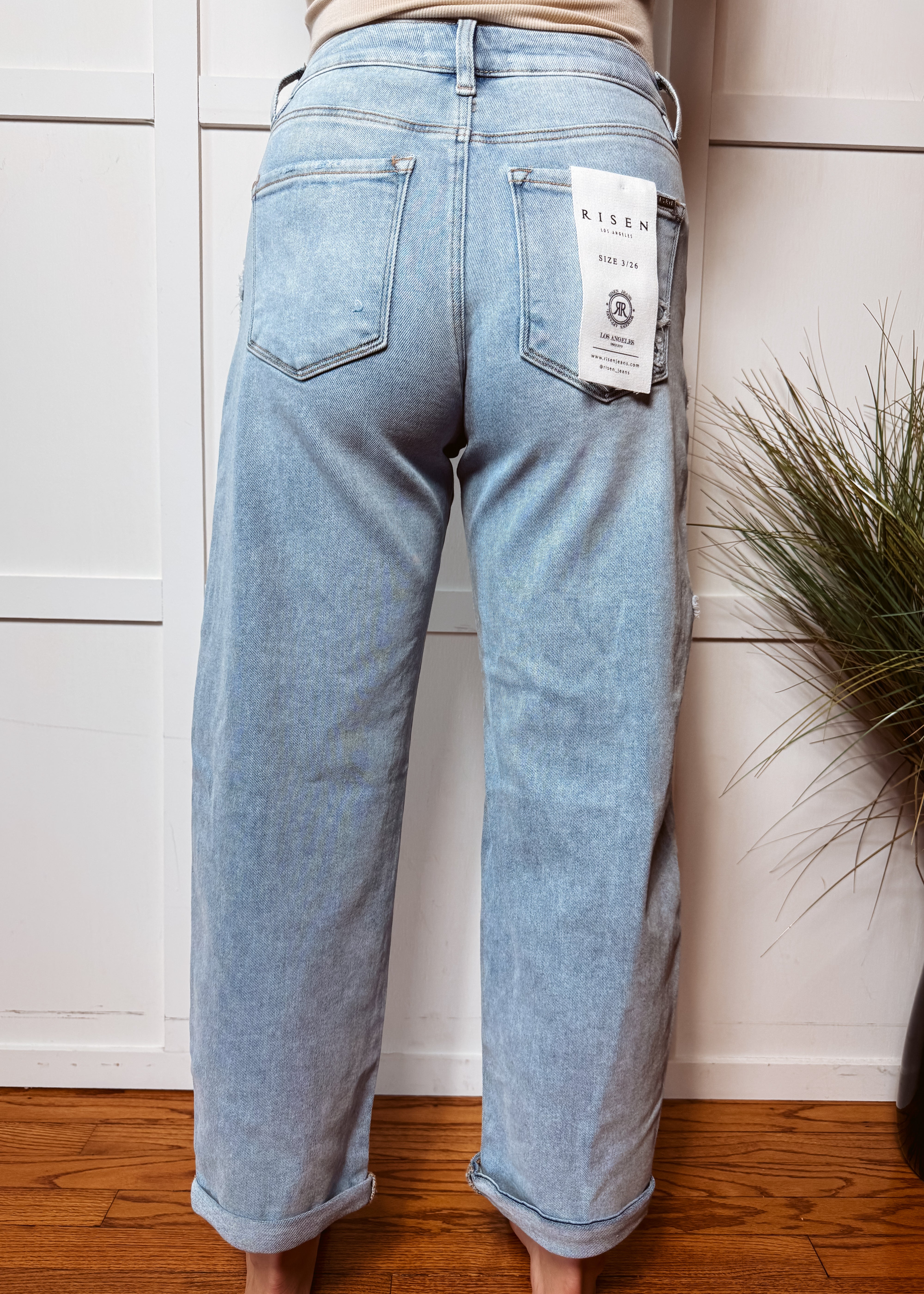 Happiness Trails Boutique = Risen cropped barrel light wash jeans
