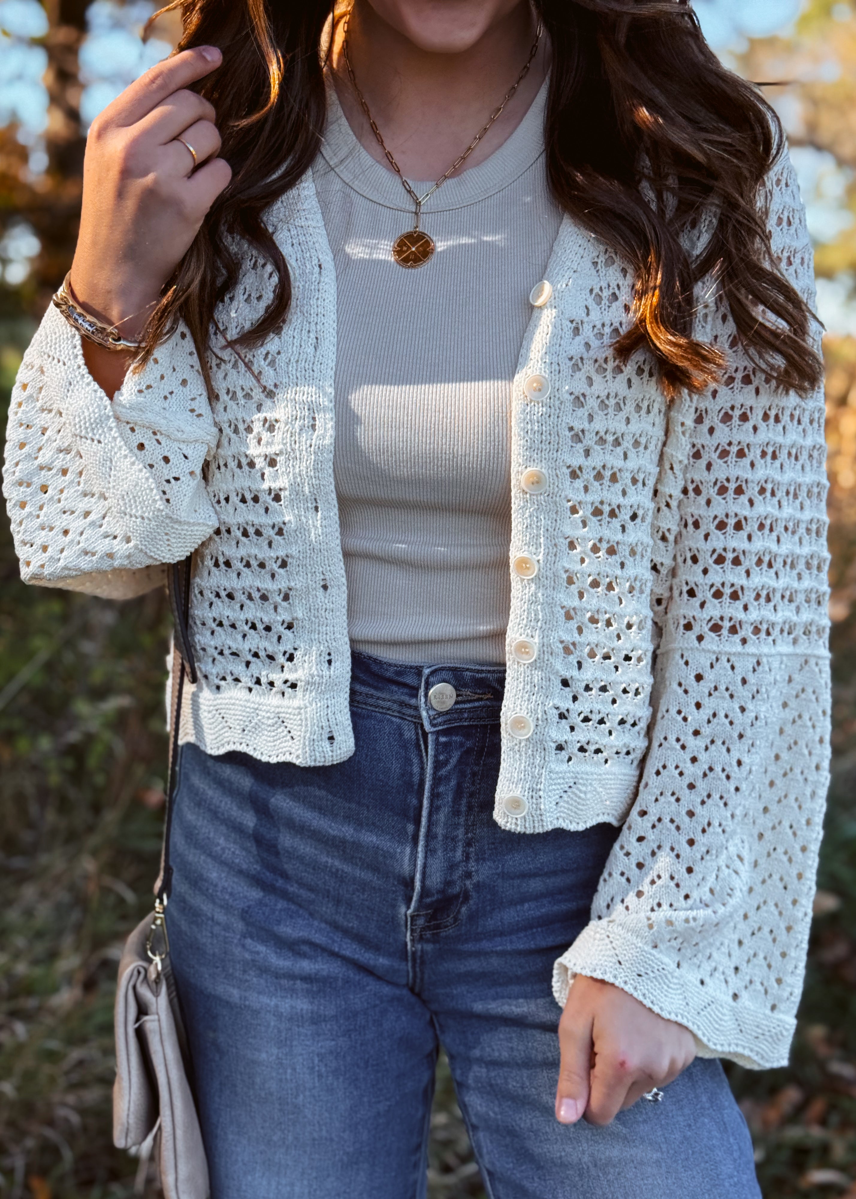 Happiness Trails Boutique - Ecru open knit crochet cardigan