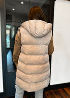 Happiness Trails Boutique - Beige hooded long puffer vest