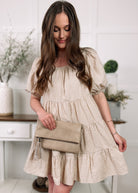Happiness Trails Boutique - Ivory/Mocha gingham dress