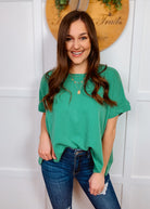 Green ribbed short sleeve top