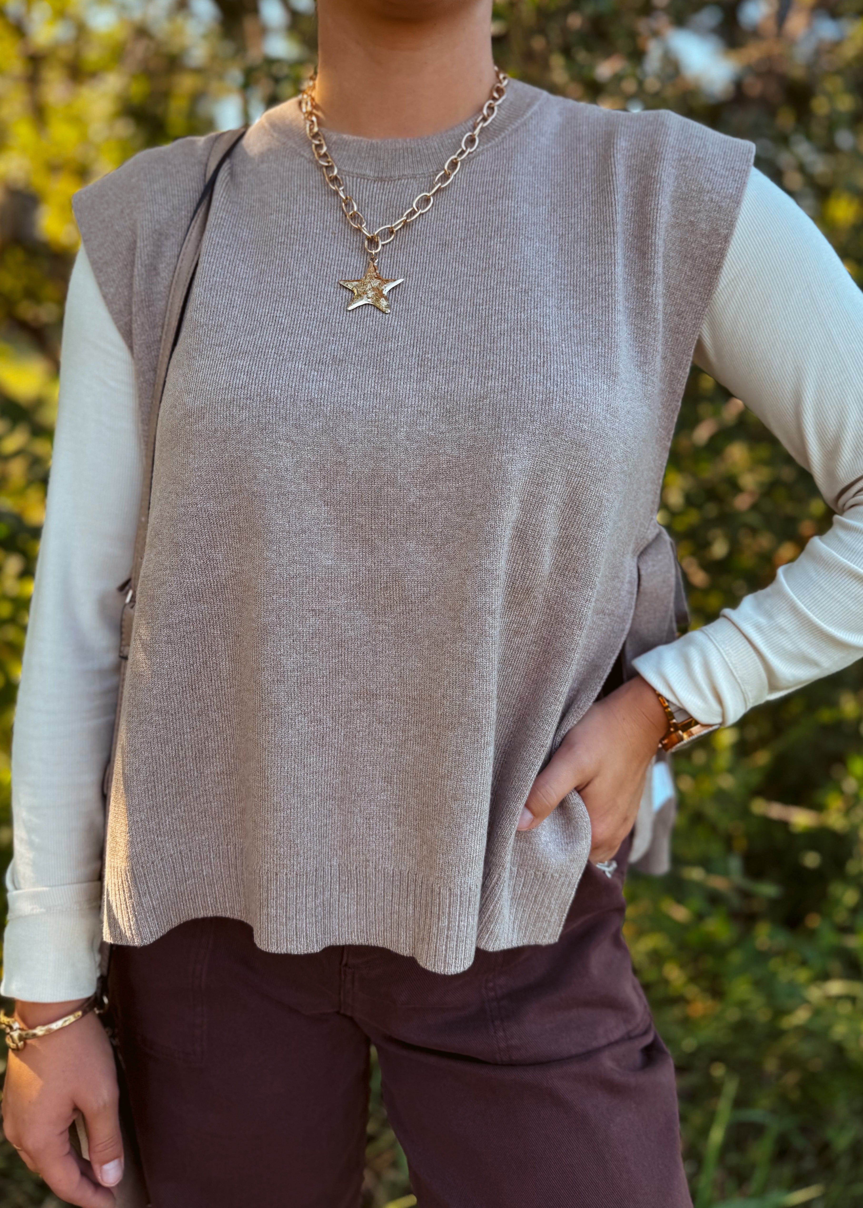 Happiness Trails Boutique - Mocha open side sweater vest
