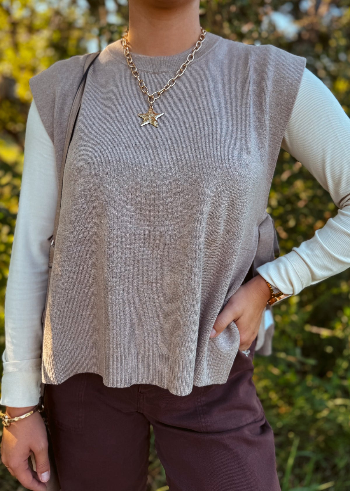 Happiness Trails Boutique - Mocha open side sweater vest