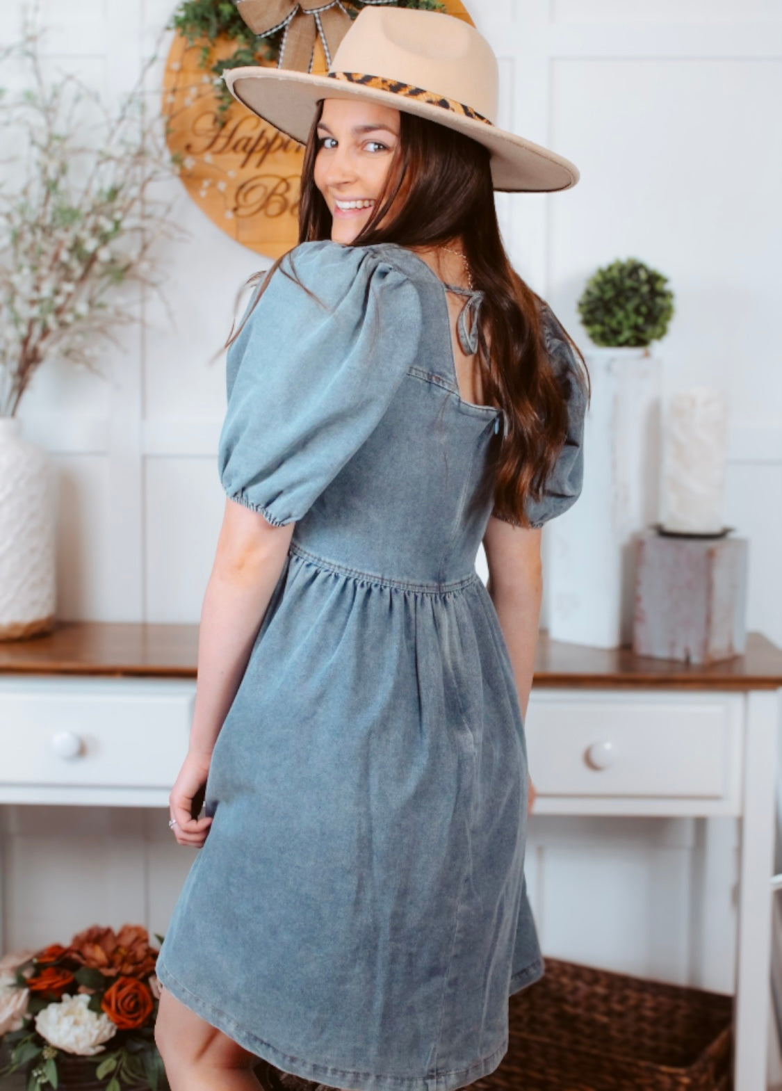 Denim mini babydoll dress