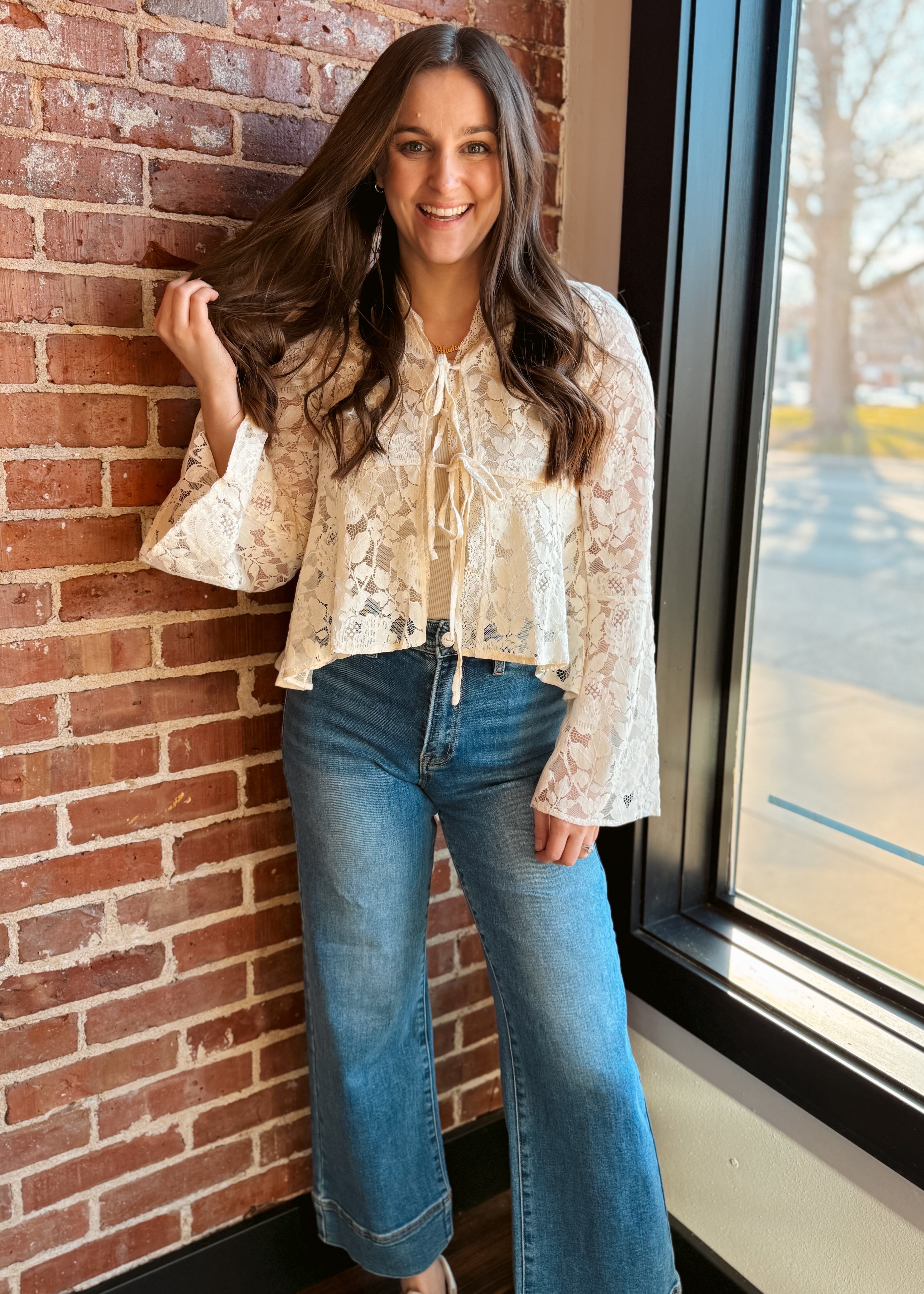 Happiness Trails Boutique - Cream floral lace blouse