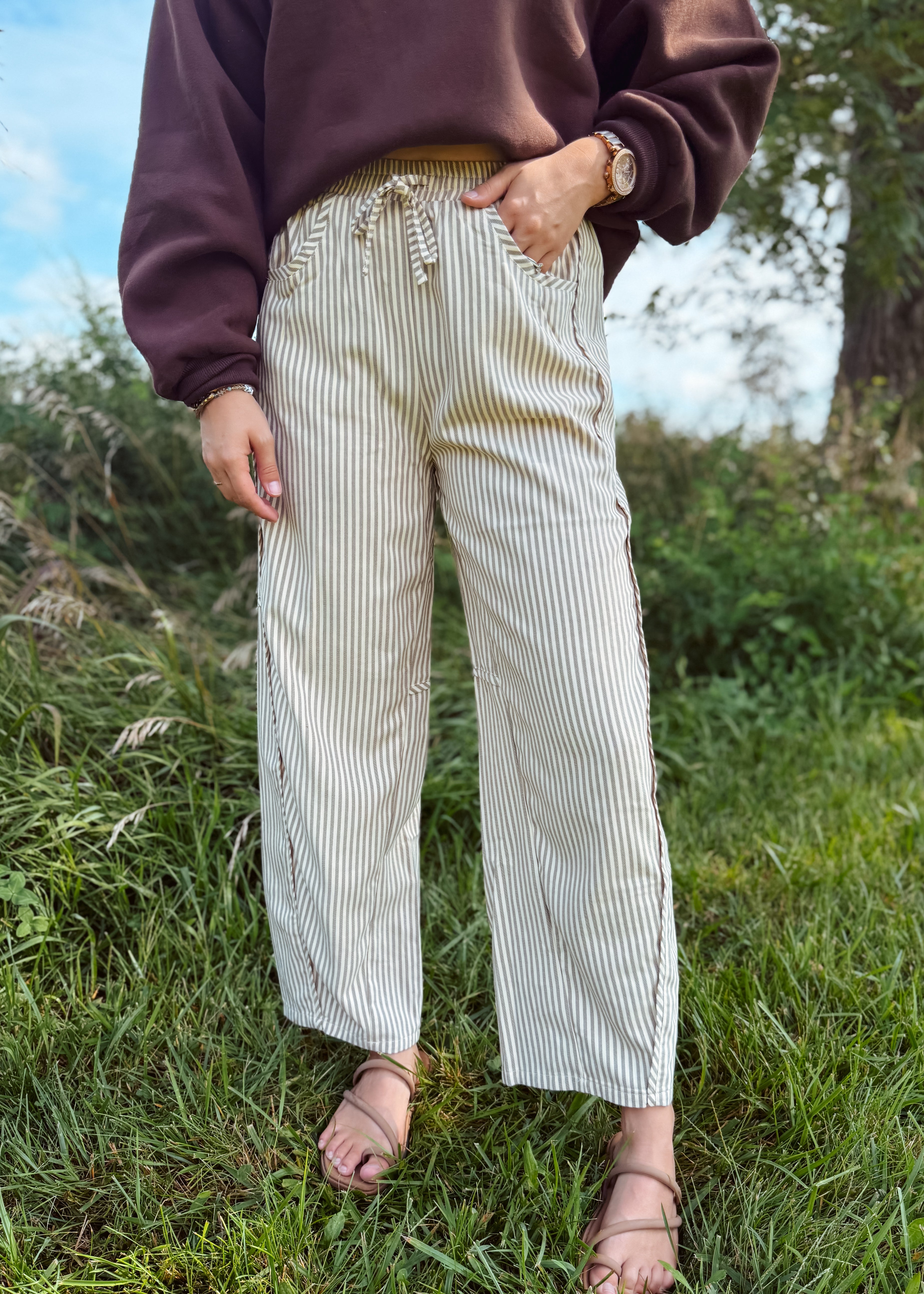 Happiness Trails Boutique - Cream/brown striped pants