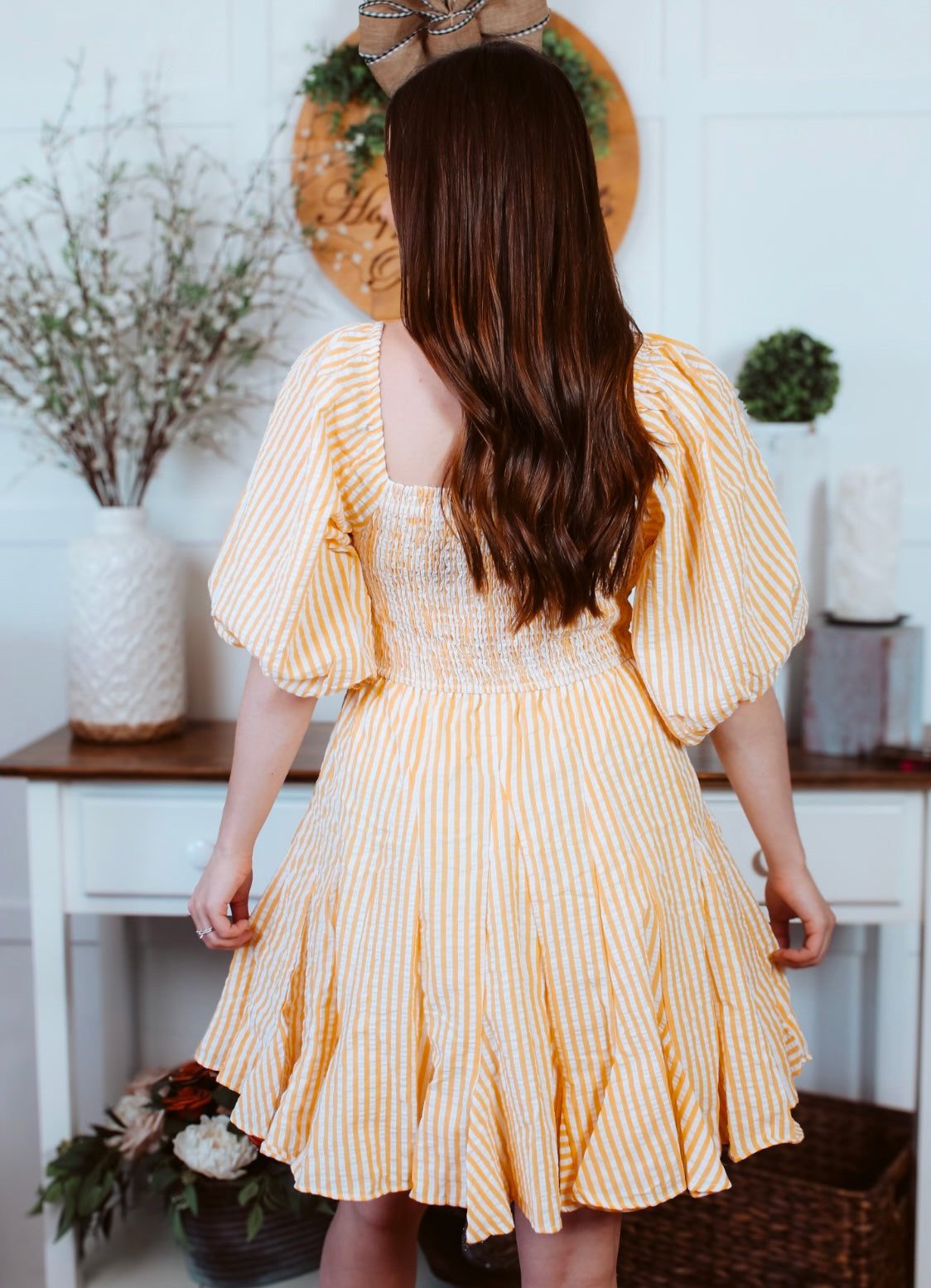 Taylor Yellow Striped Mini Dress Medium / Yellow