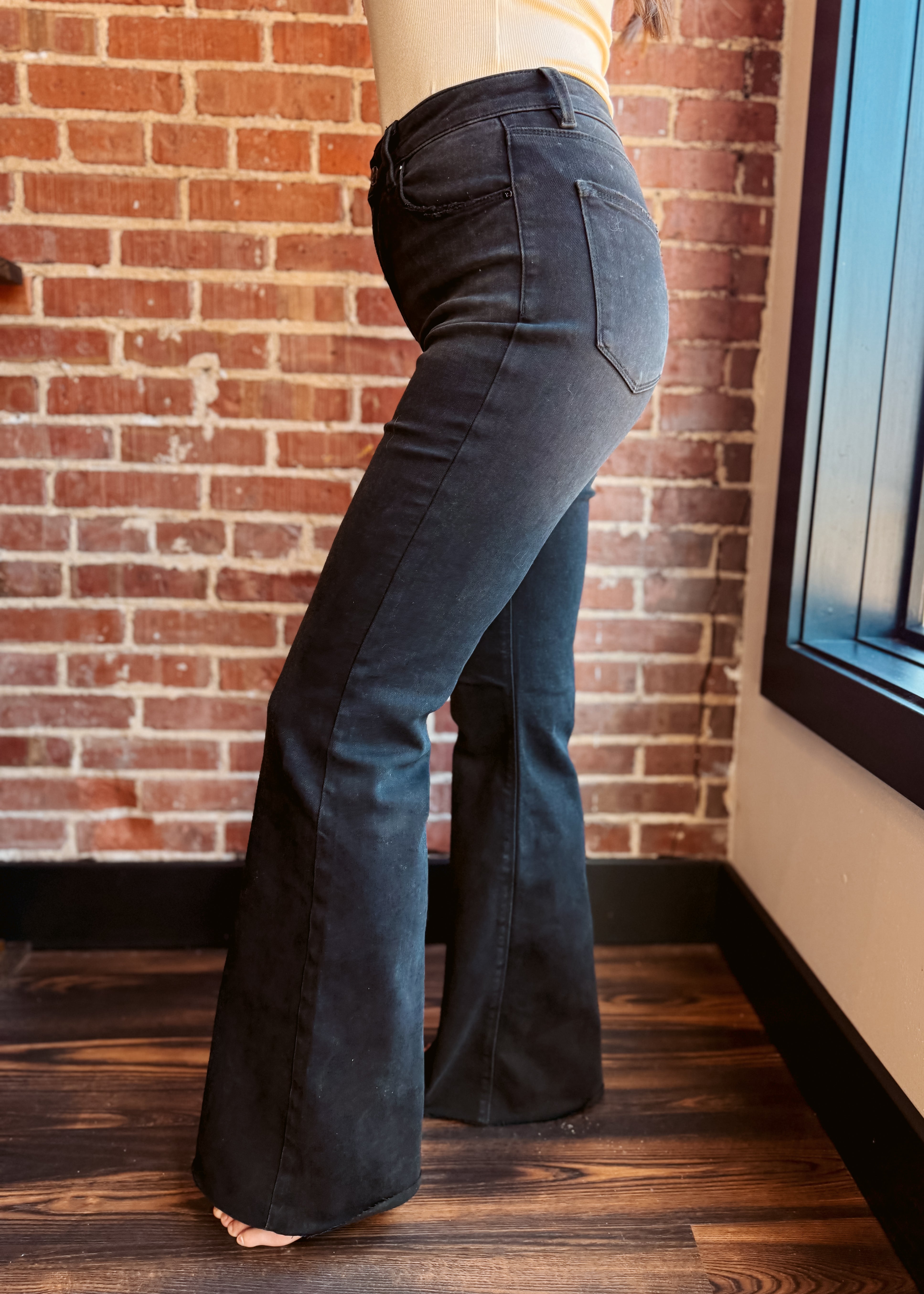 Happiness Trails Boutique - Risen black high rise flare jeans