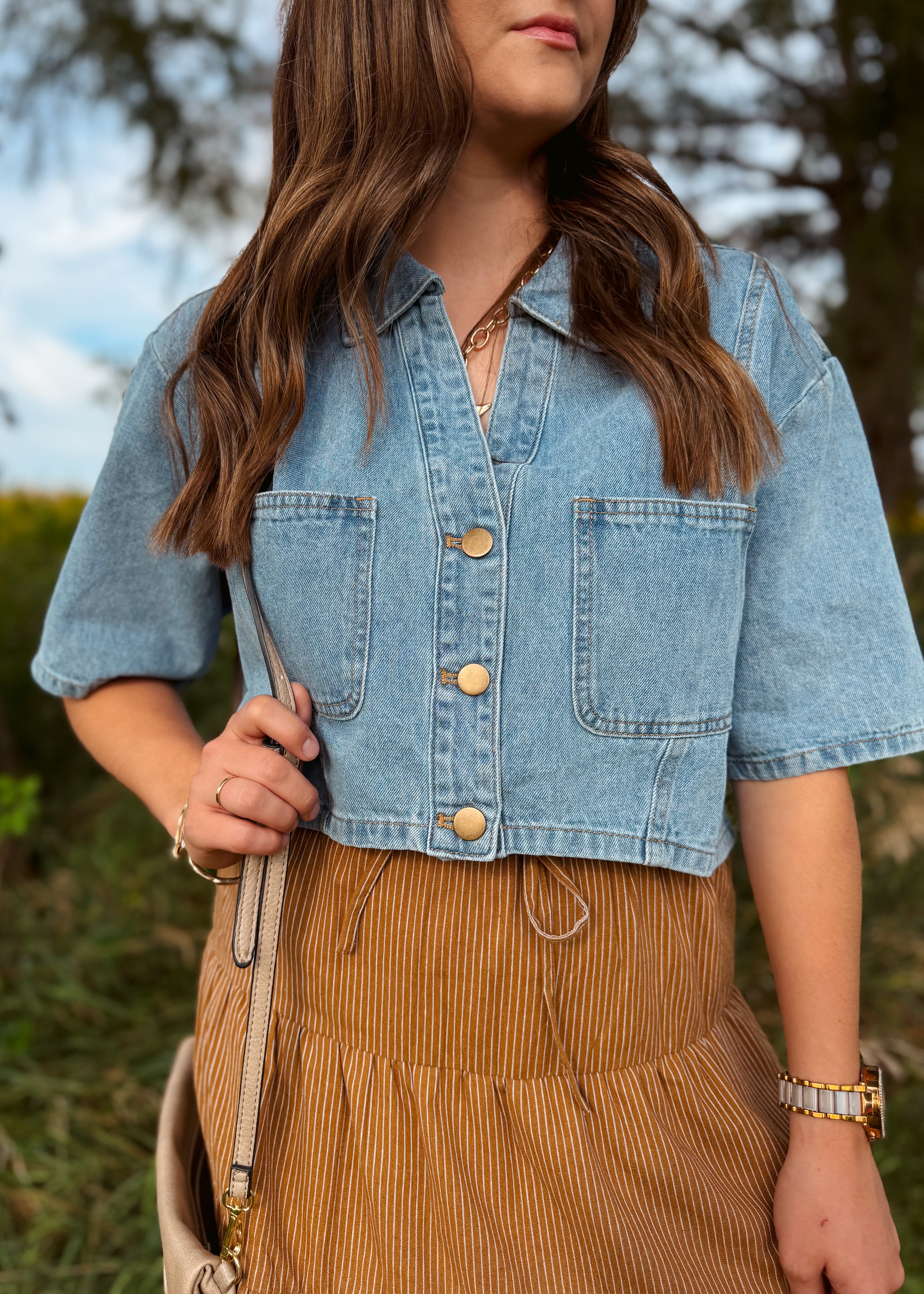 Happiness Trails Boutique - Denim short sleeve top