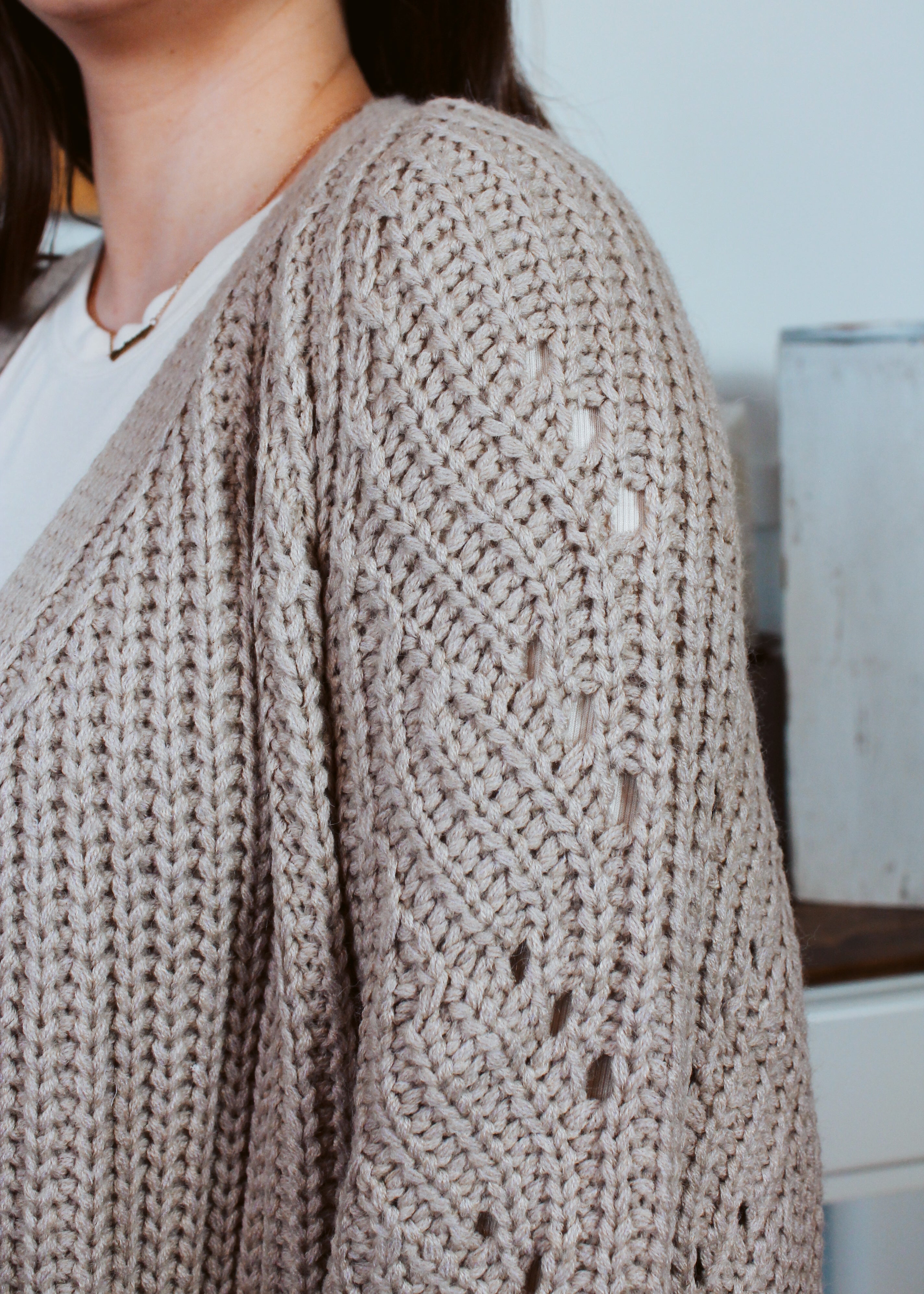 Happiness Trails Boutique - Mushroom chunky cable knit cardigan