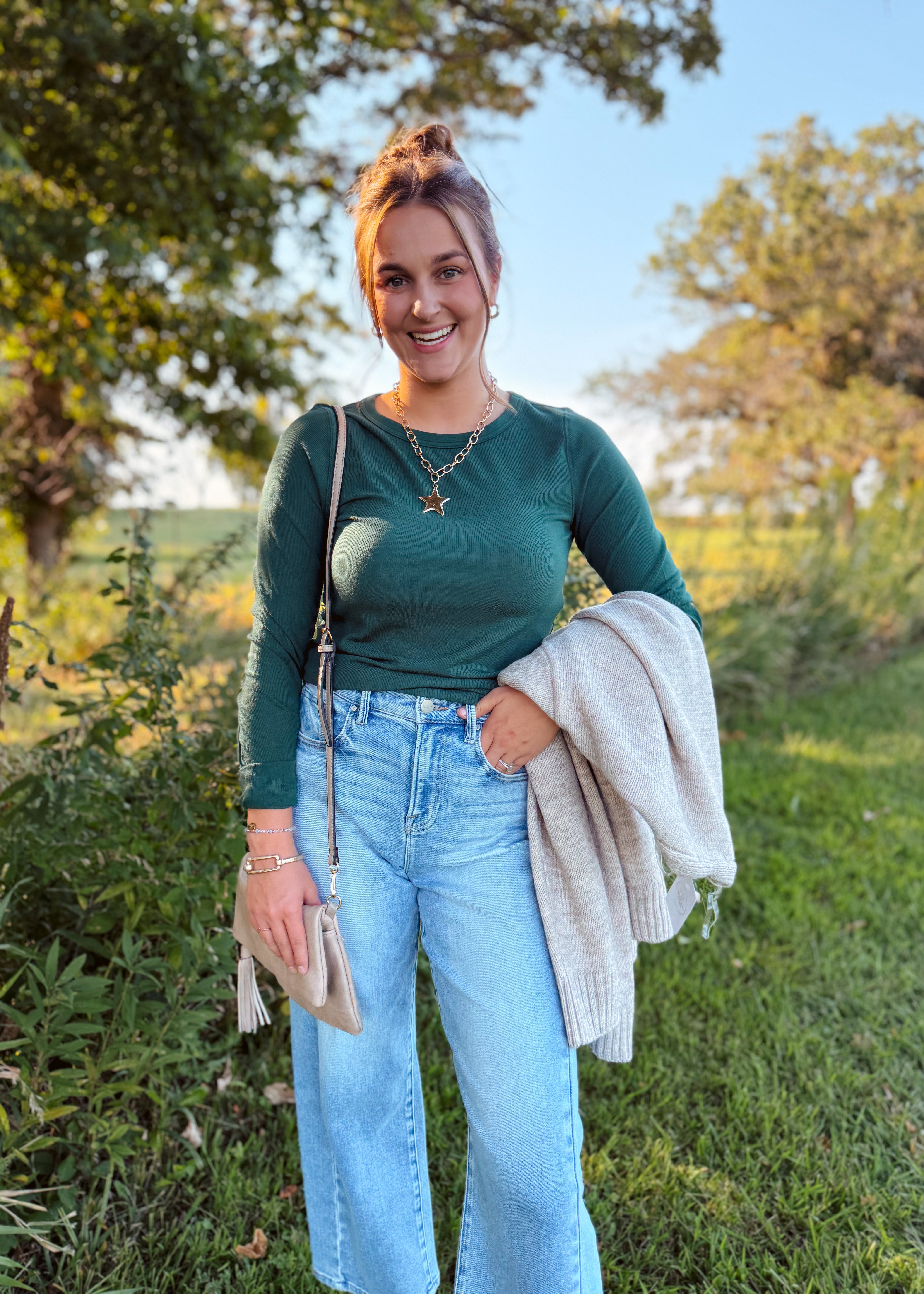 Happiness Trails Boutique - Hunter green long sleeve top