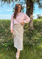 Happiness Trails Boutique - Mocha/pink floral midi skirt